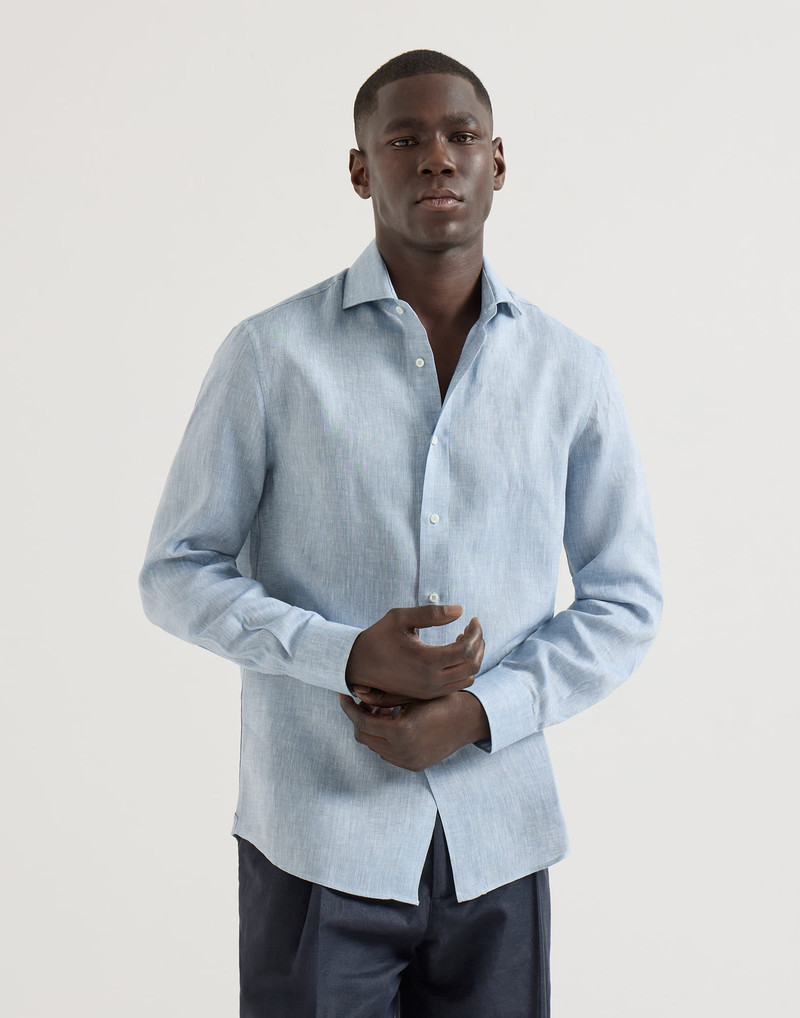 Linen easy fit shirt with spread collar 4