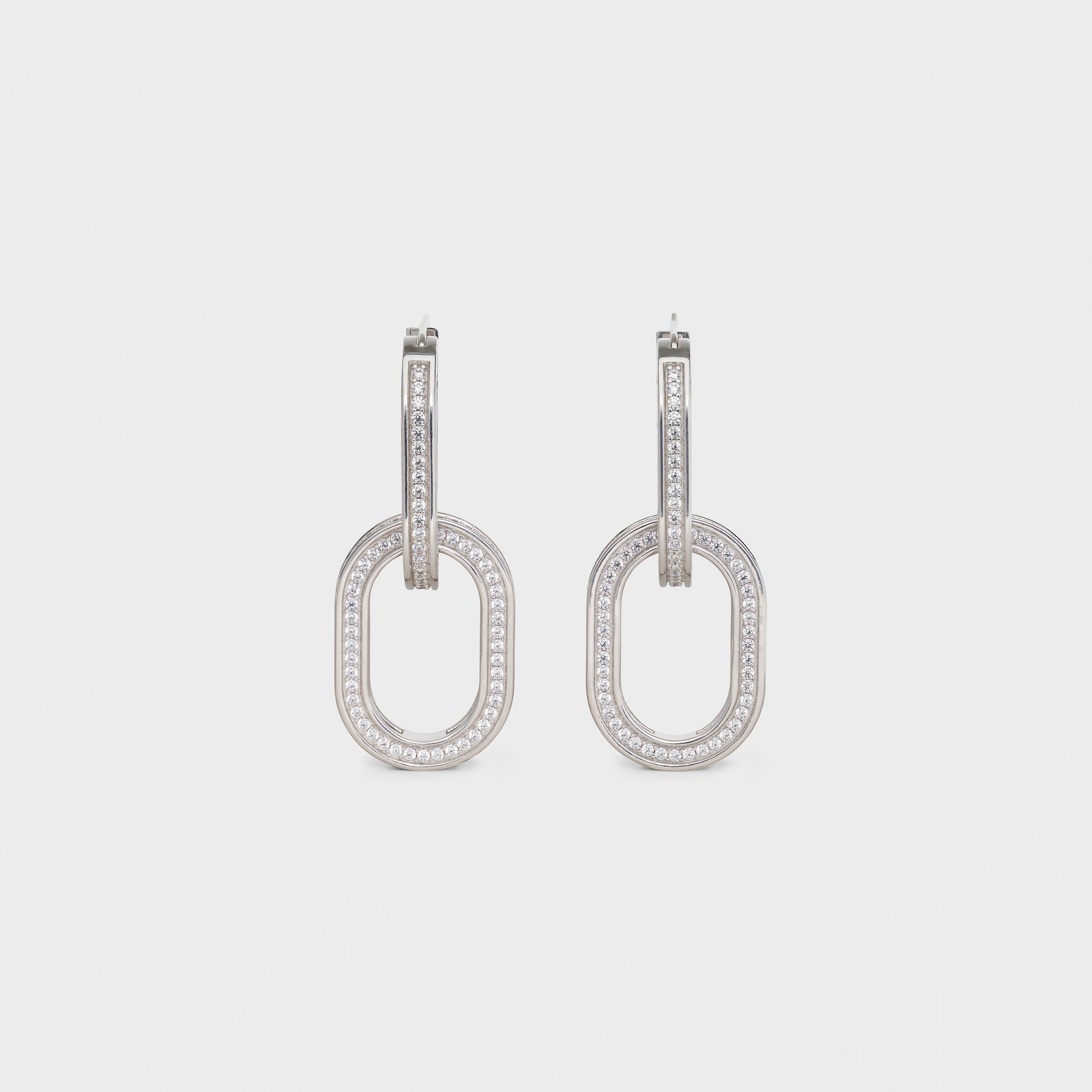 Edwige Double Hoops in Brass with Rhodium finish and Crystals - 3