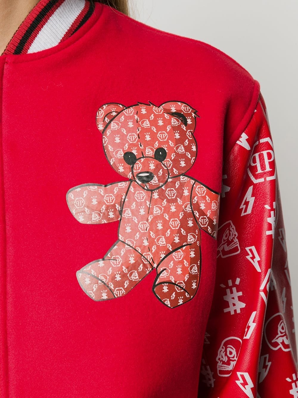 teddy bear logo print bomber jacket - 5