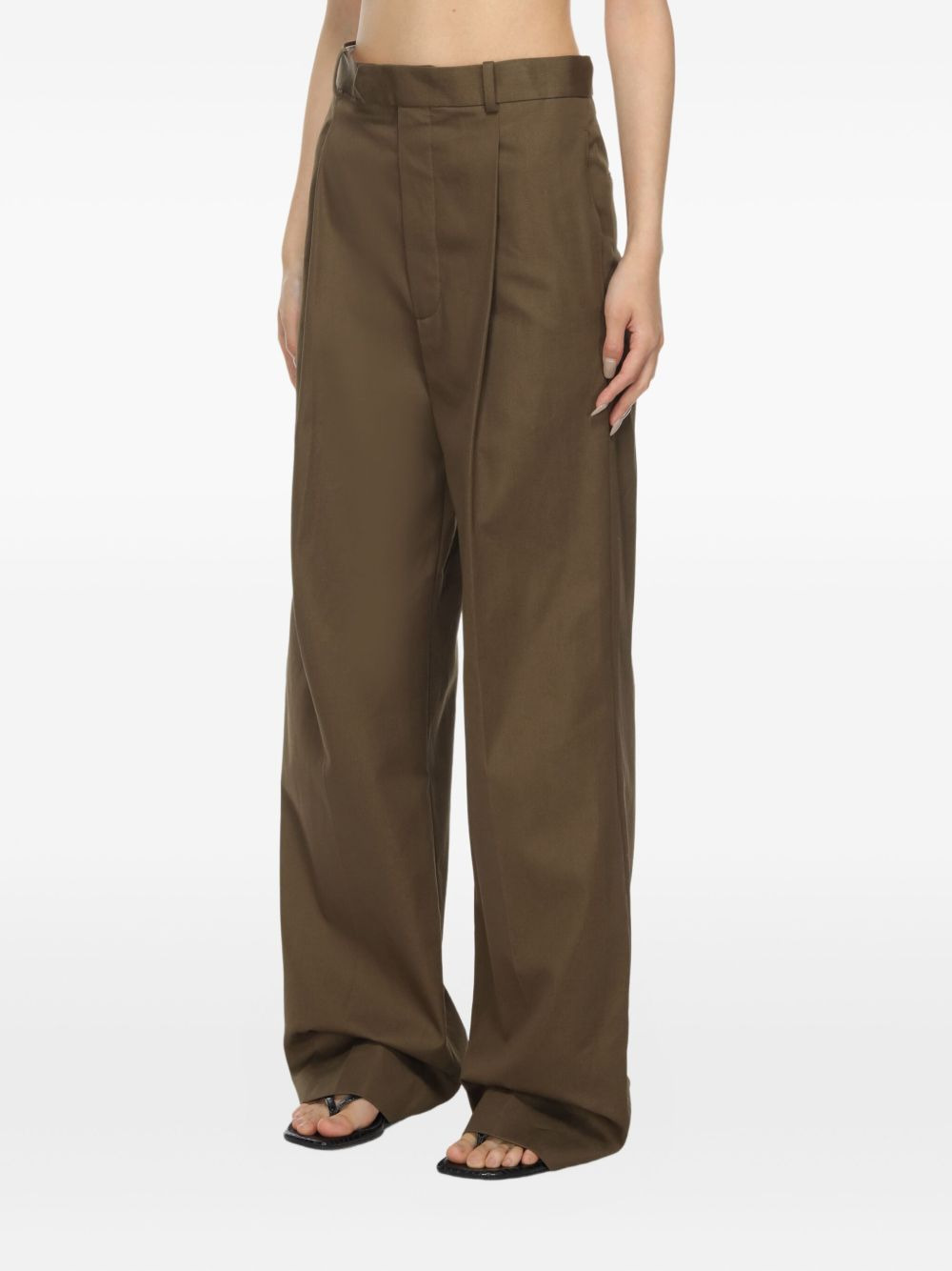 pleated-front cotton trousers - 4