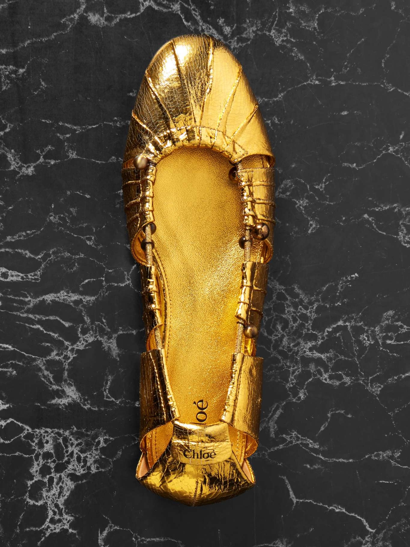 Luna cutout embellished gathered metallic leather ballet flats Gold - 5