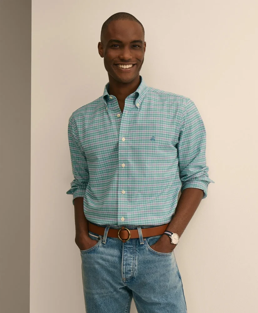 Stretch Cotton Non-Iron Oxford Polo Button Down Sport Shirt - 1