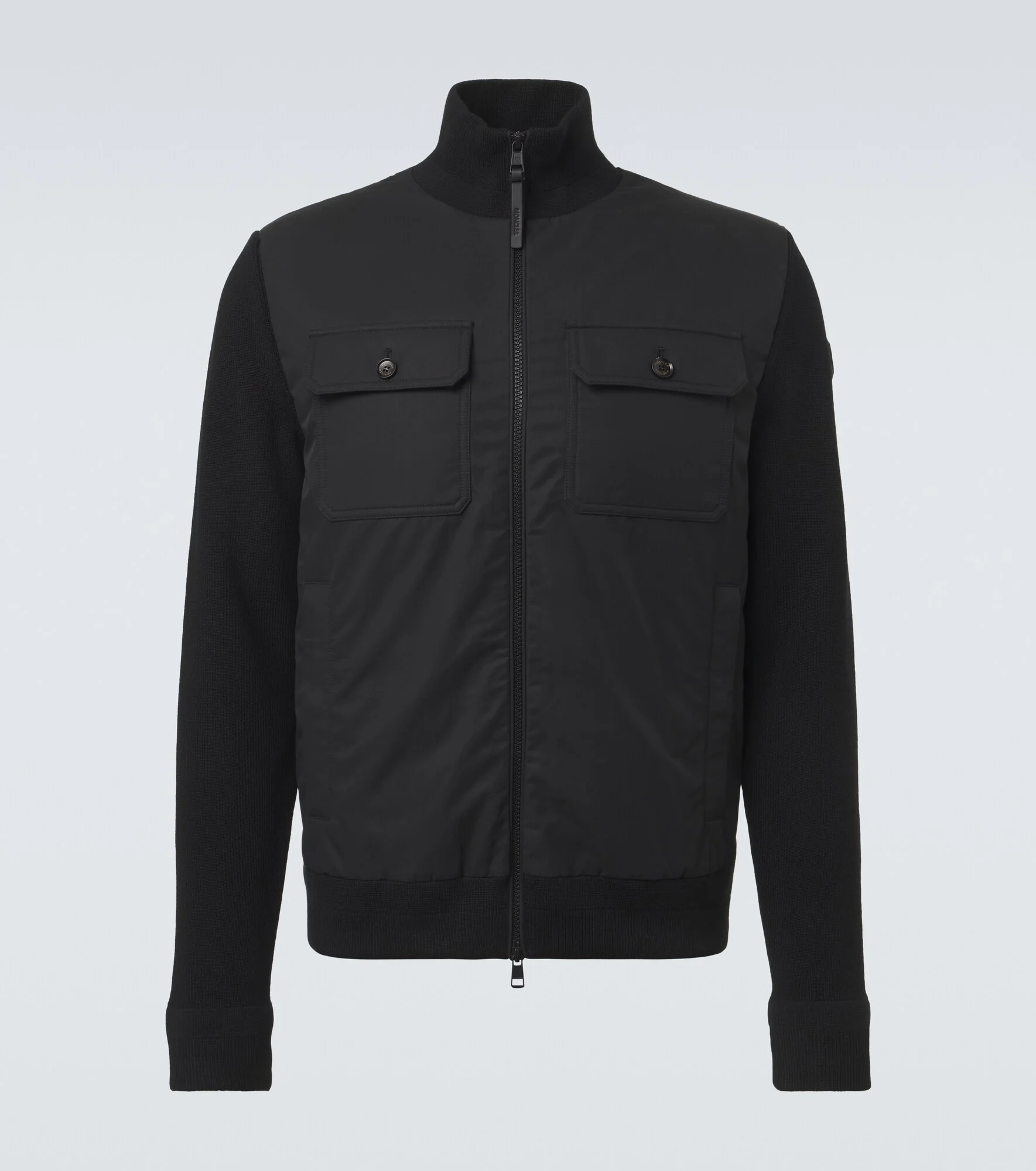 Virgin wool and suede zip-up down cardigan - 1