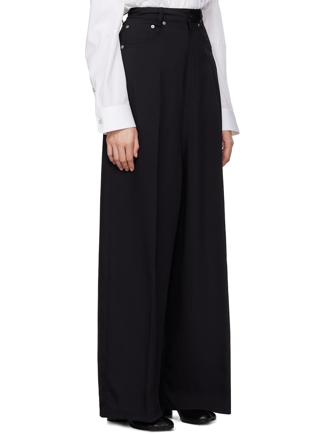 Black Fluid Viscose Twill 5 Pocket Trousers - 2