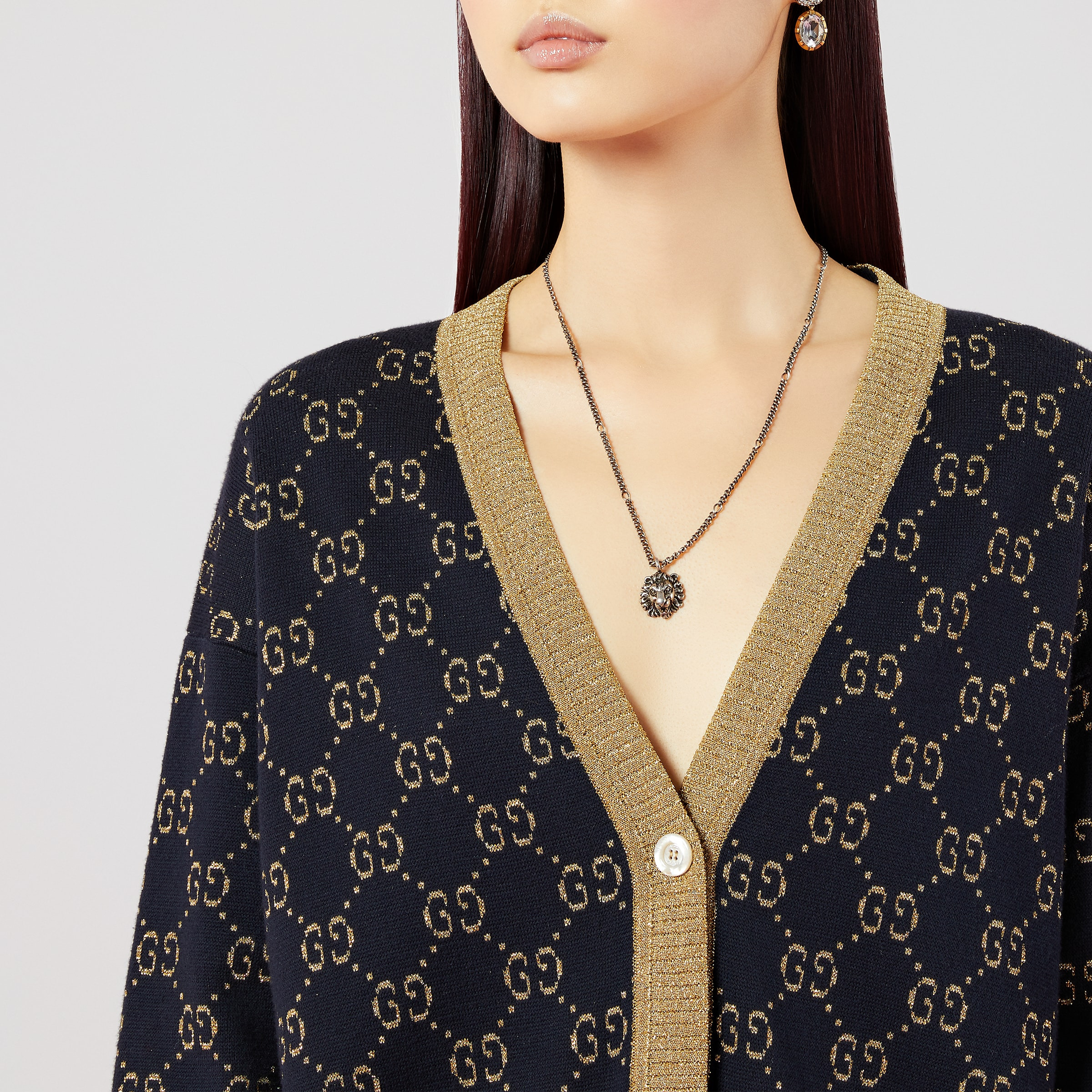 GG cotton lamé cardigan - 3