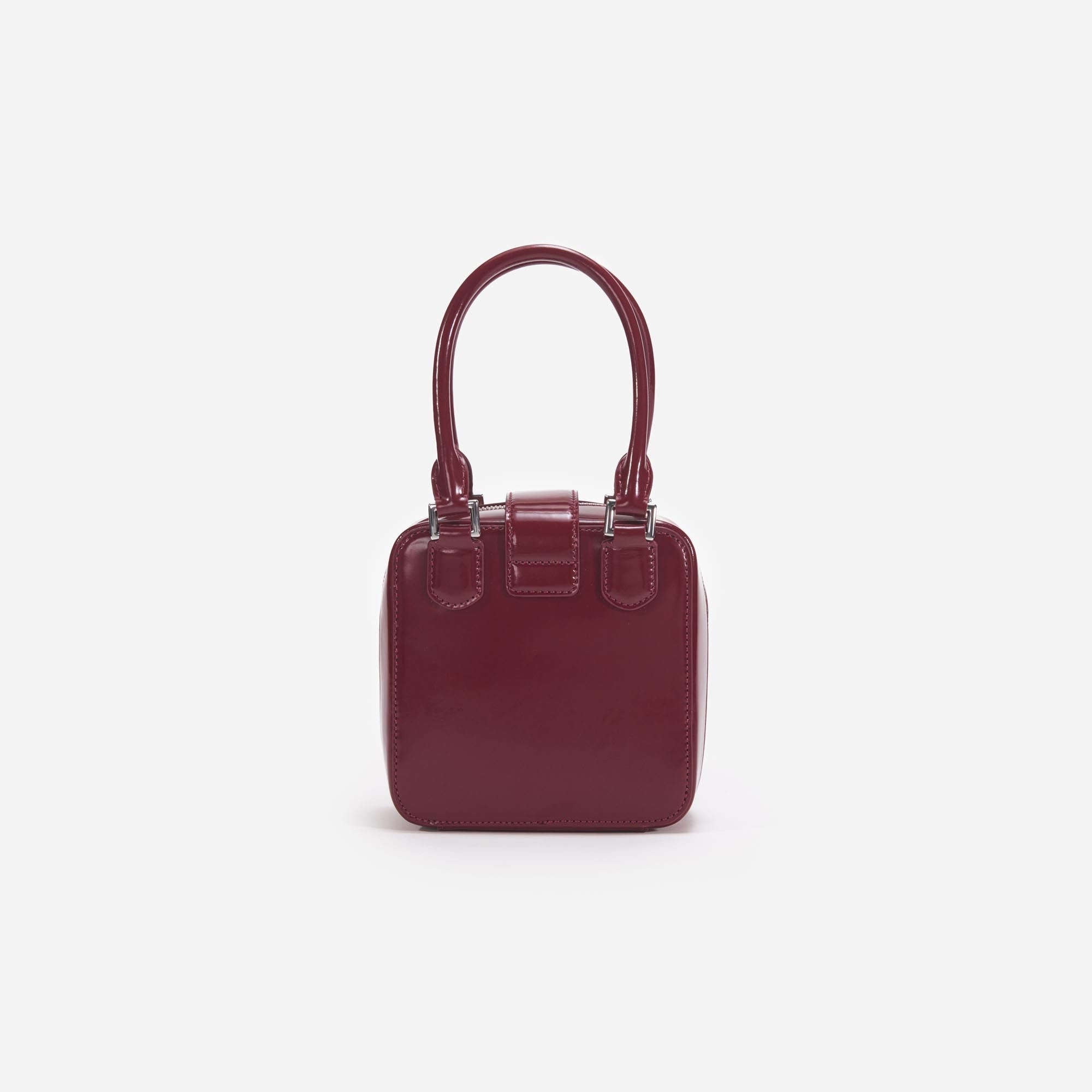 Burgundy Leather Square Mini Tote Bag - 3