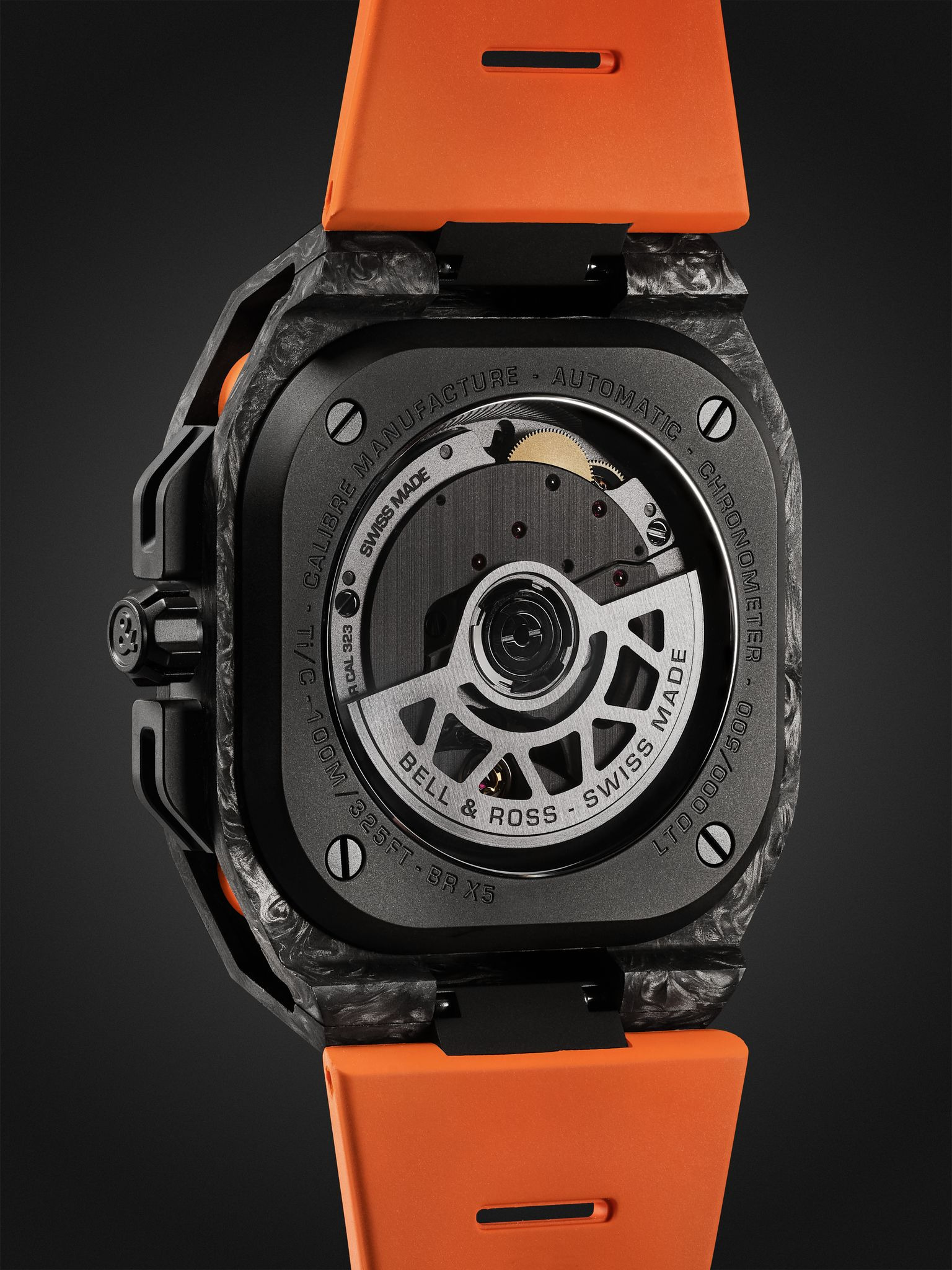 BR-X5 Carbon Orange Limited Edition Automatic Chronometer 41mm DLC-Coated Titanium and Rubber Watch, - 5
