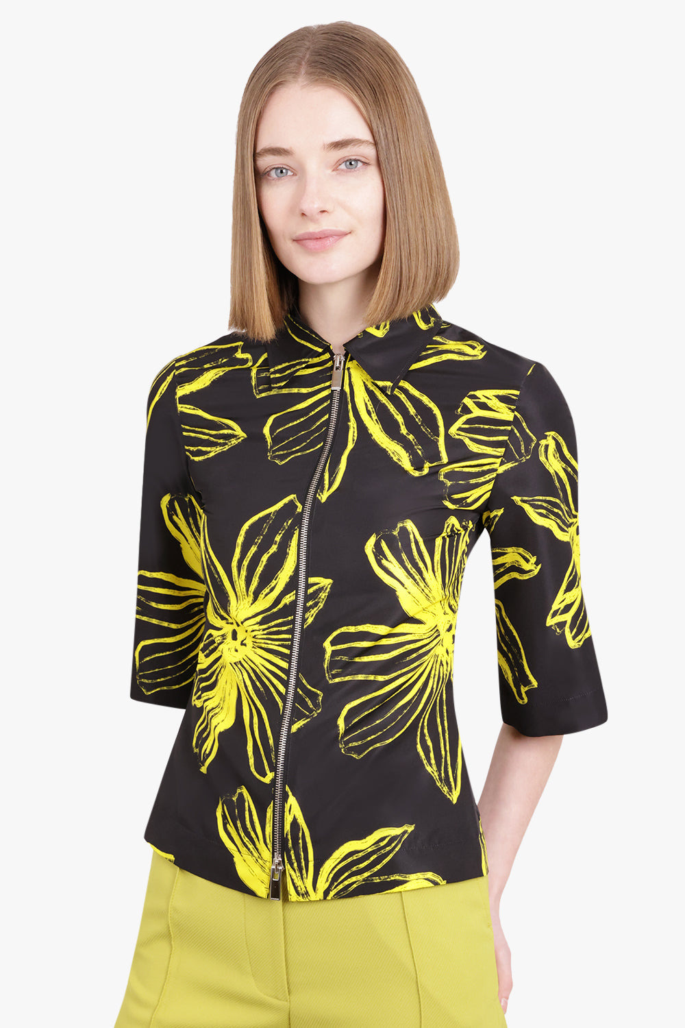 FLOWER PRINT ZIP TOP L/S YELLOW - 2