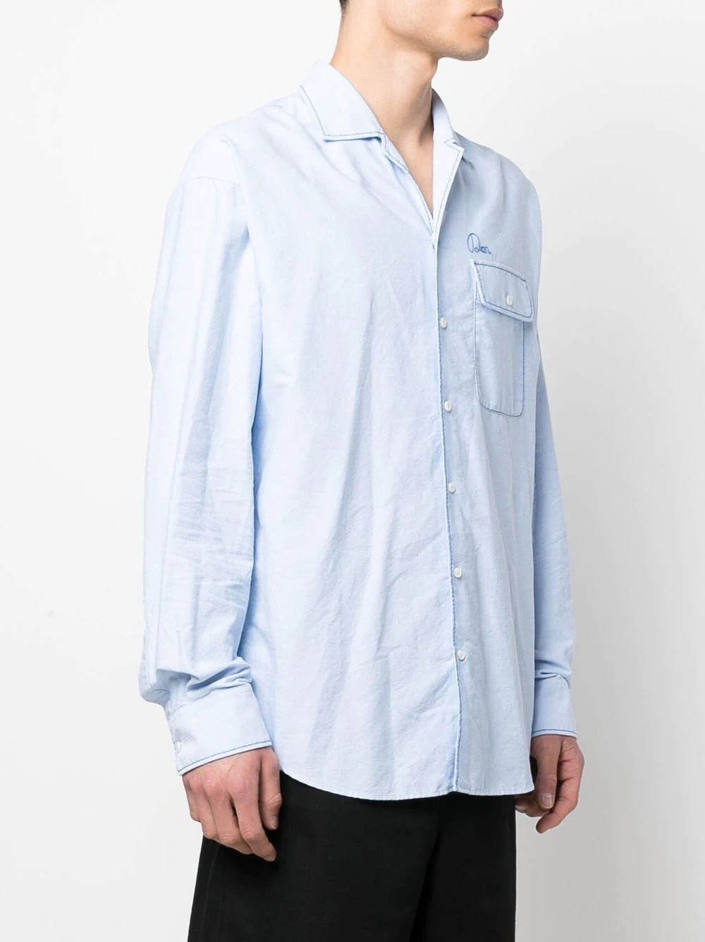 contrast stitching long-sleeve shirt - 3