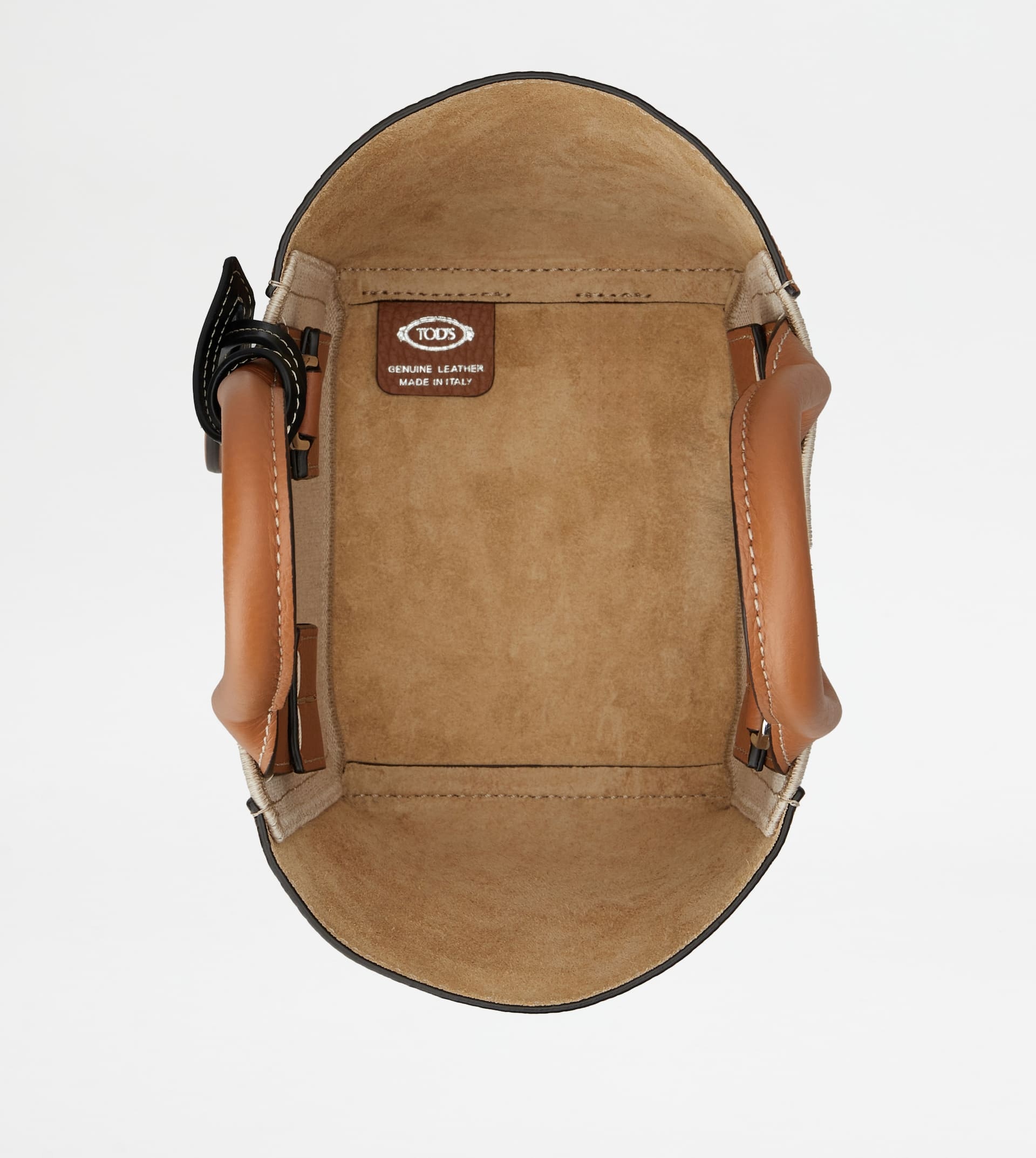 TOD'S DOUBLE UP SHOPPING BAG IN LEATHER AND CANVAS MINI - BROWN, OFF WHITE - 4