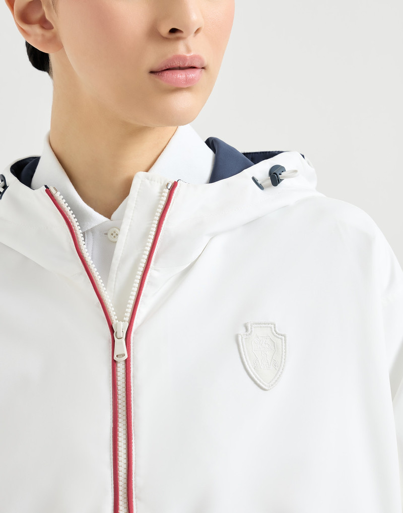 Nylon hooded outerwear jacket with logo 4