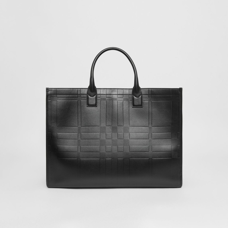 Embossed Check Leather Tote 1