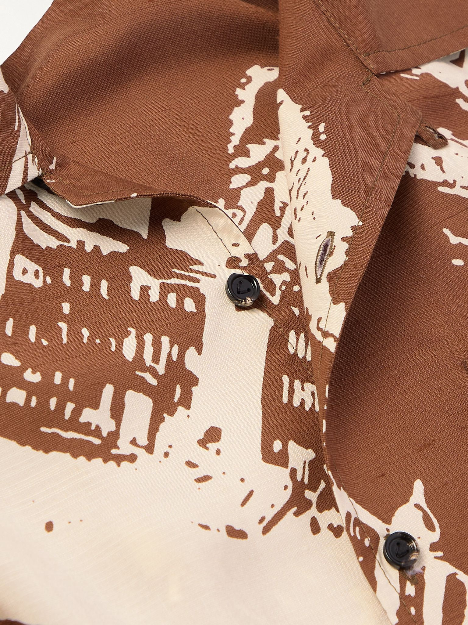 Convertible-Collar Printed Silk and Cotton-Blend Shantung Shirt Brown - 4