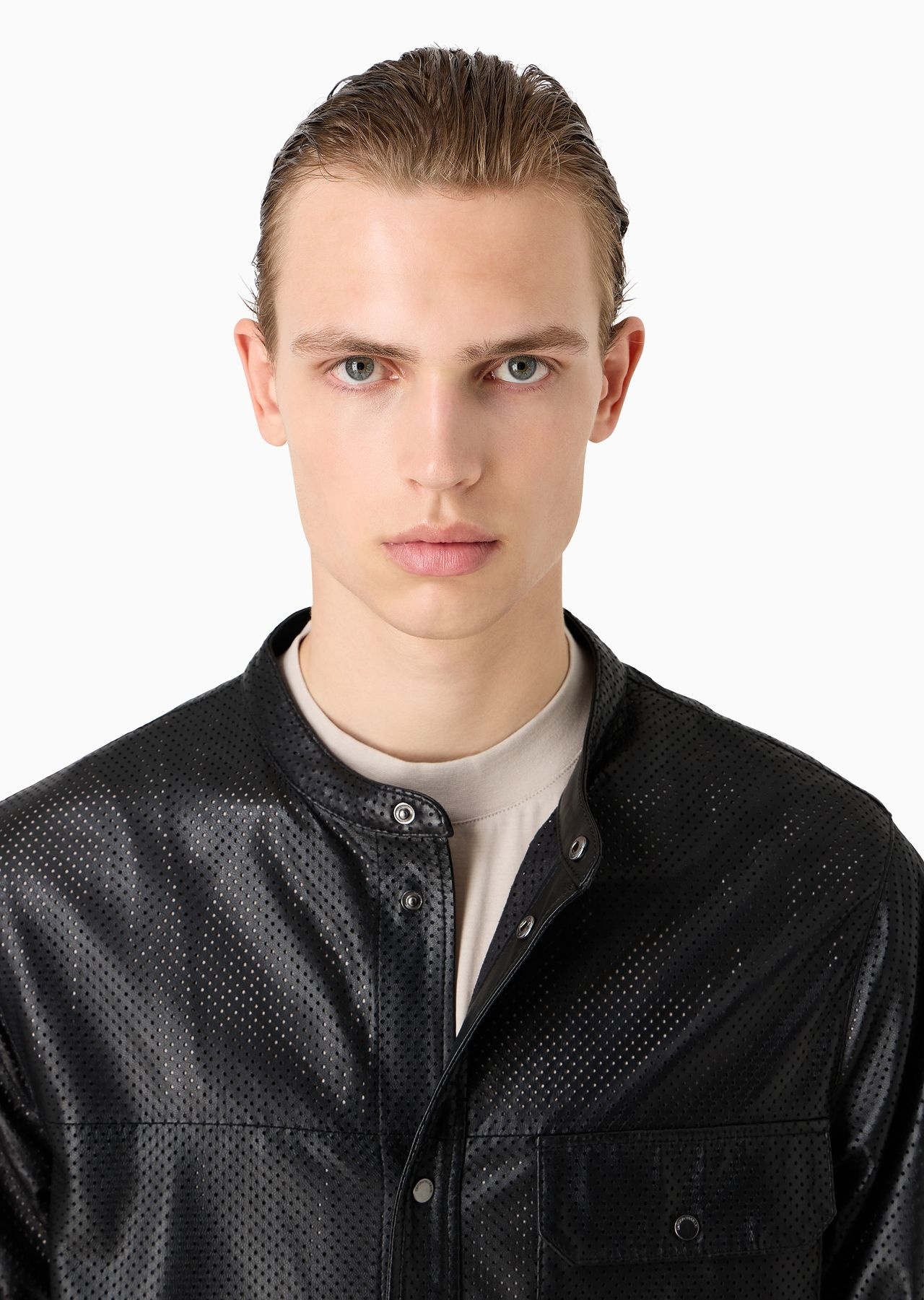 Shirt jacket in perforated, semi-aniline nappa lambskin - 6