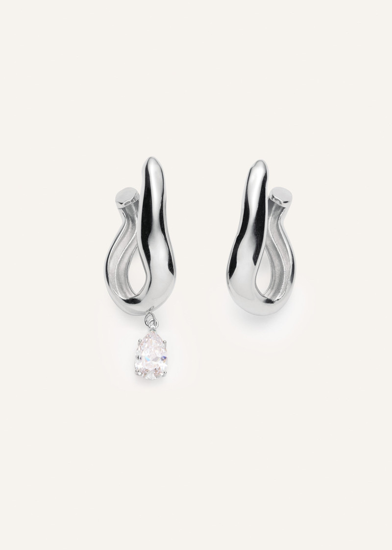 Drop crystal wave earrings in silver 1