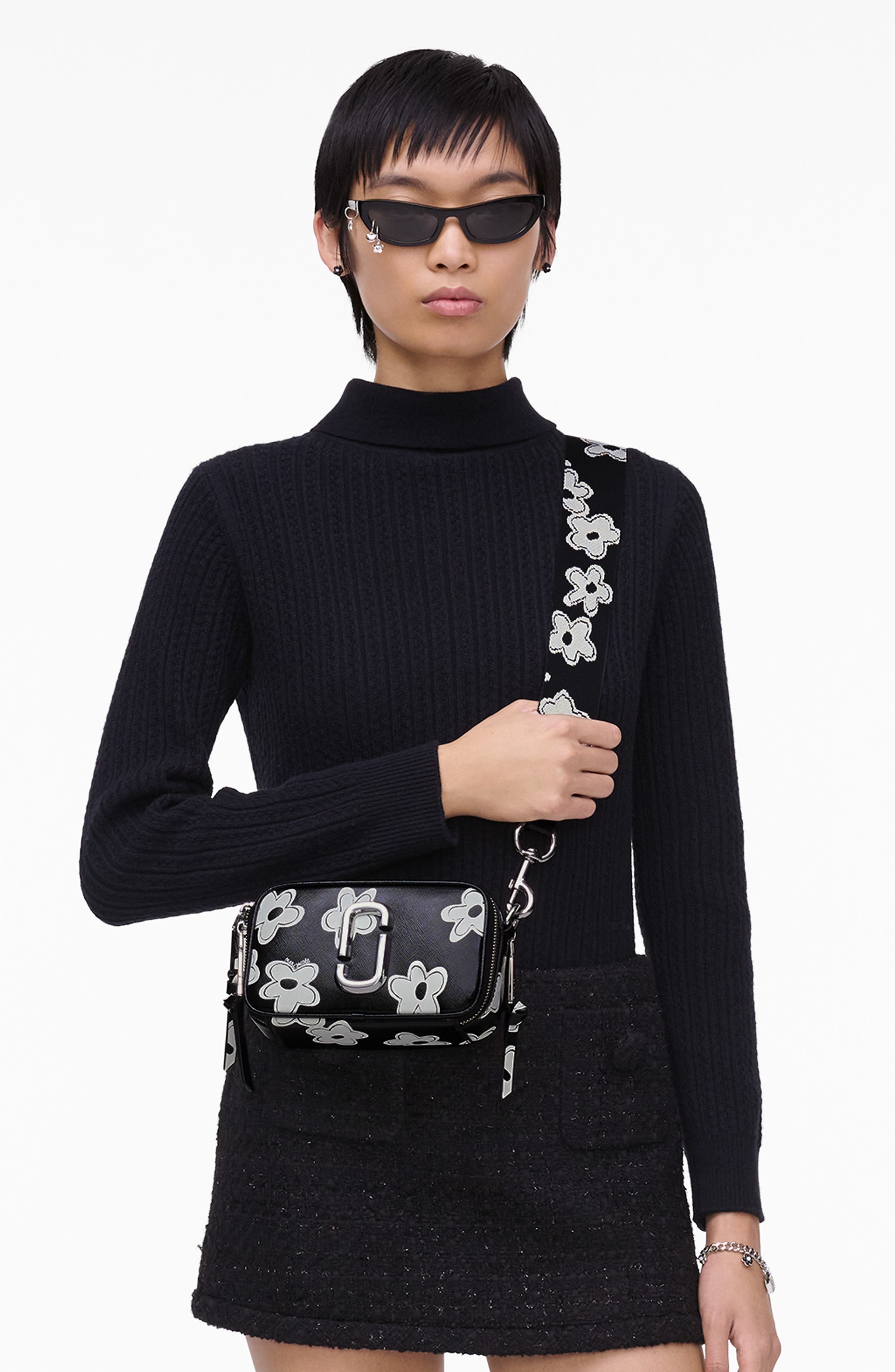 Marc Jacobs The Snapshot Daisy Leather Crossbody Bag in Black/white at Nordstrom - 2