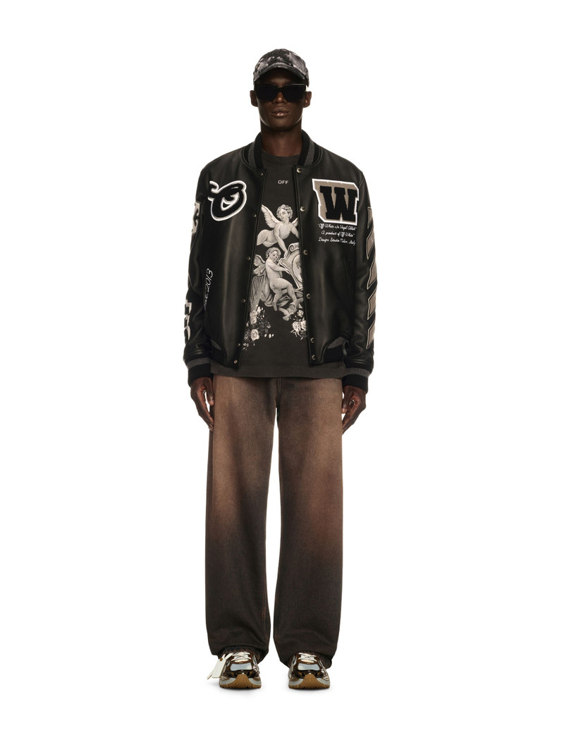 Off-White Black Leather Varsity Jacket outlook