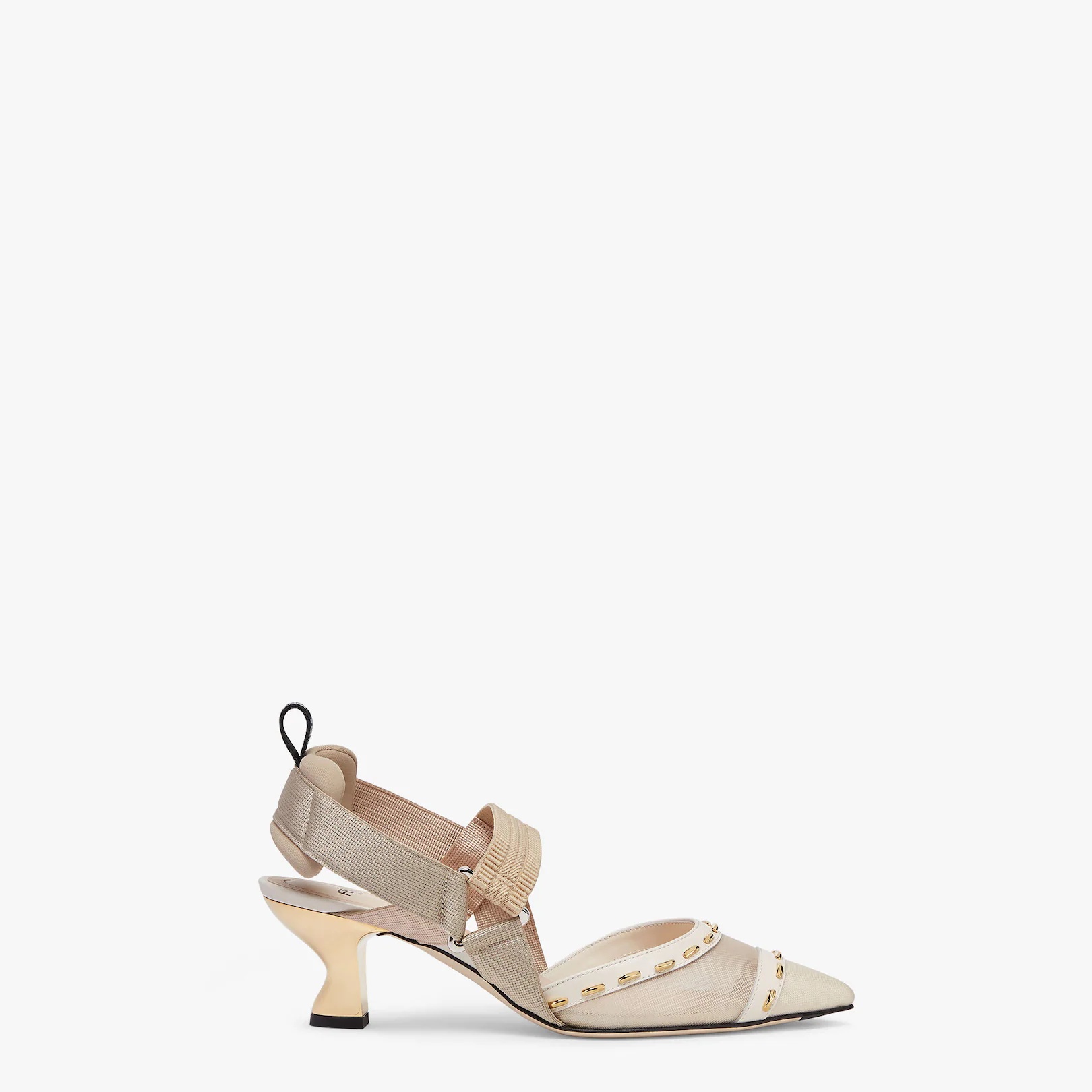 Pink mesh, medium-heel slingbacks with metal stitches - 1