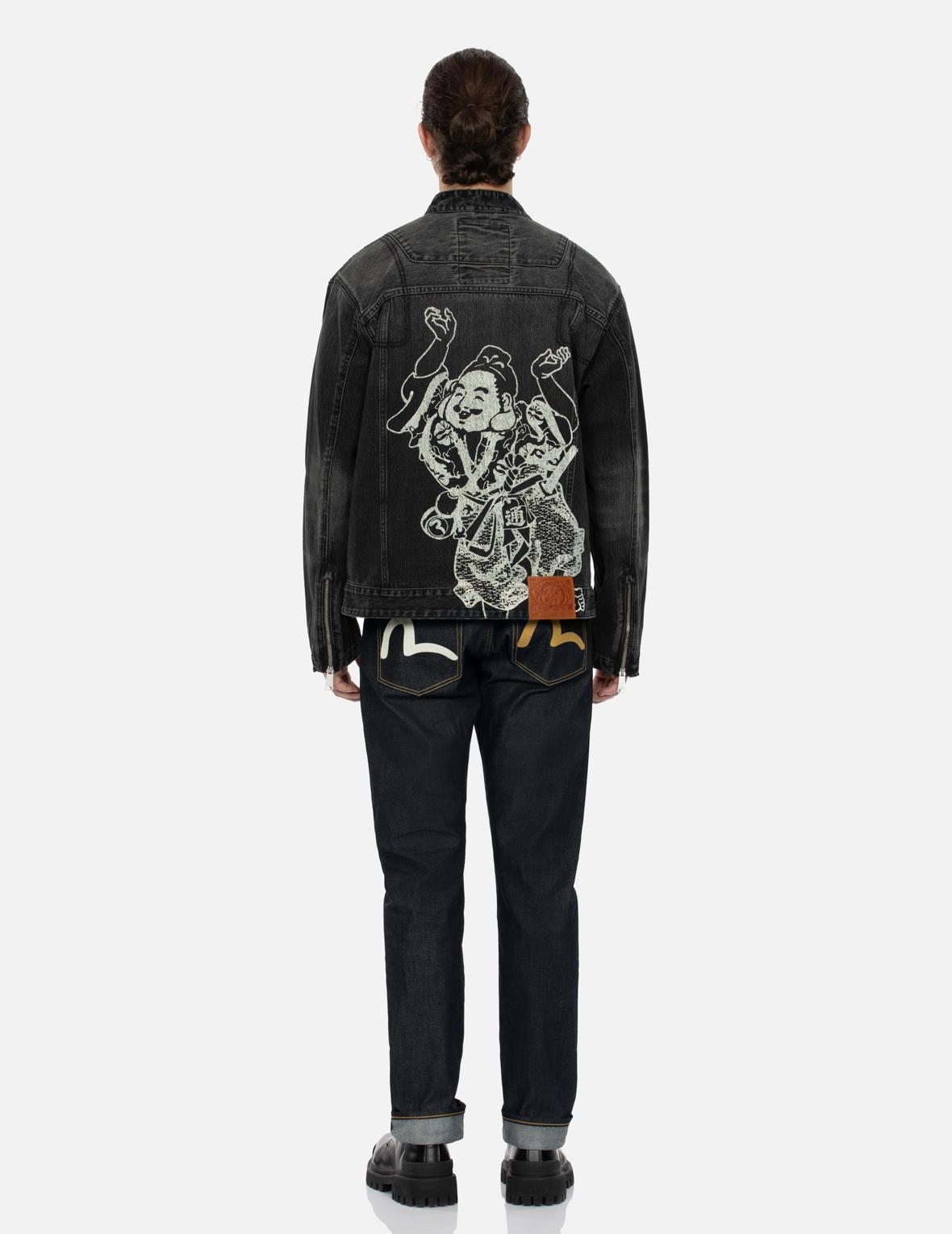 GODHEAD PRINT RELAX FIT BIKER DENIM JACKET - 4