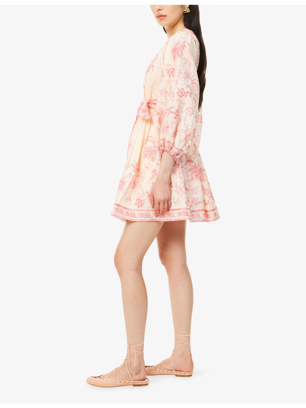 Lucky Plunge-Neck Linen Mini Dress - 3
