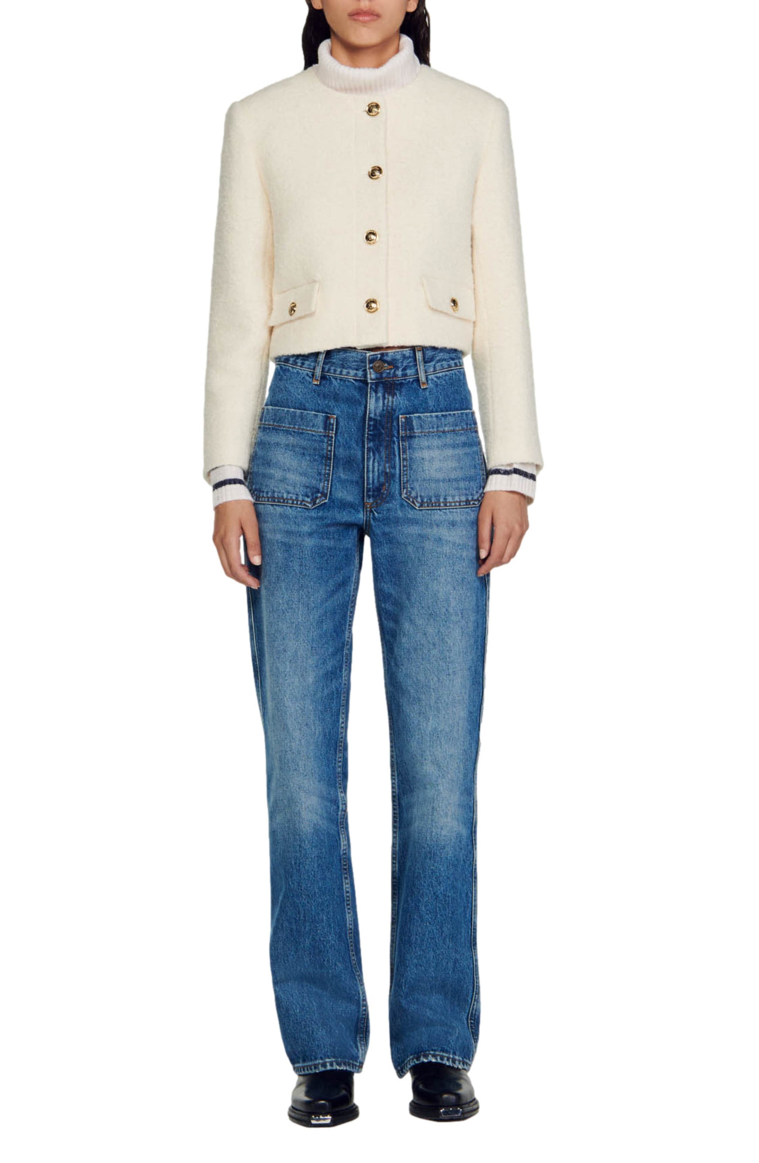 sandro Walle Boxy Crop Jacket in White at Nordstrom, Size 0 Us - 5