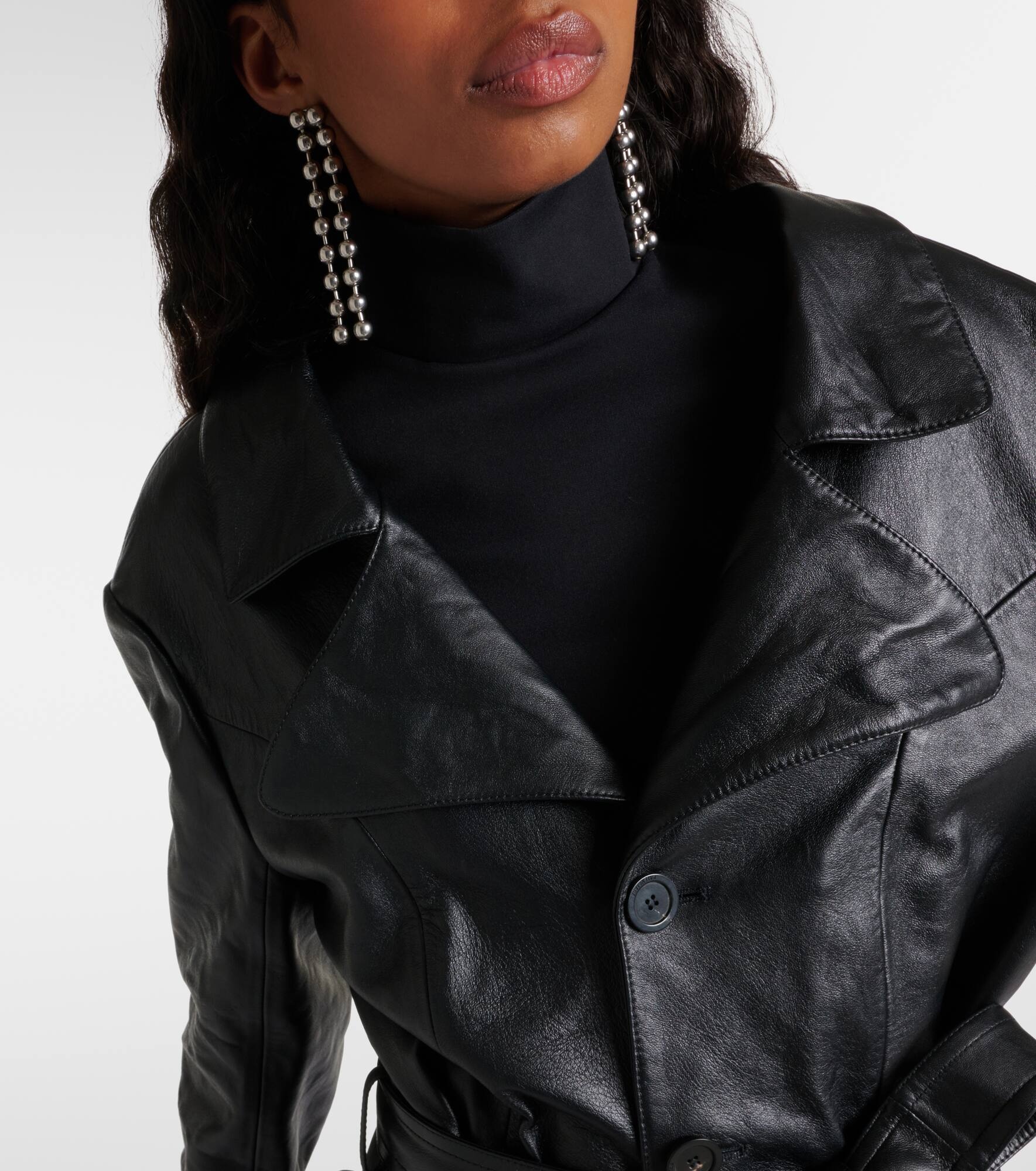 Single-breasted leather coat - 4