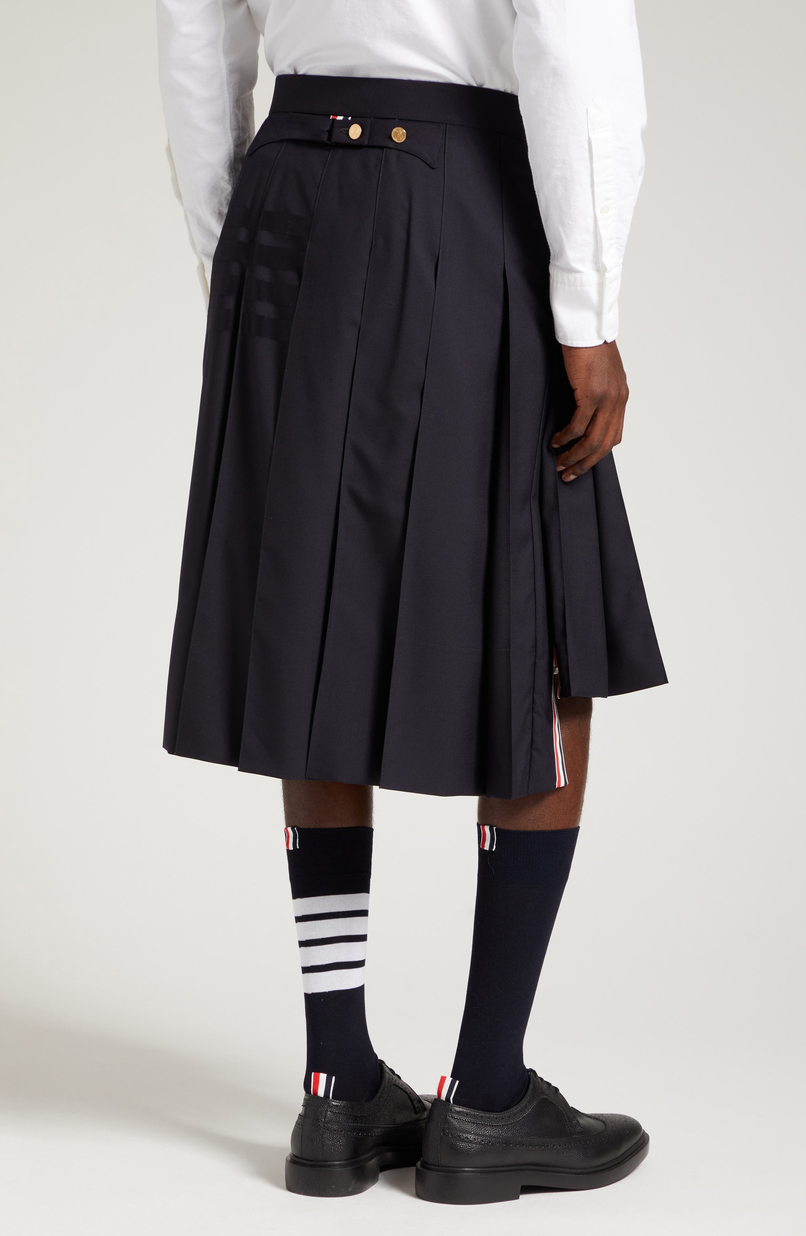 4-Bar Pleated Back Strap High-Low Wool Skirt - 3