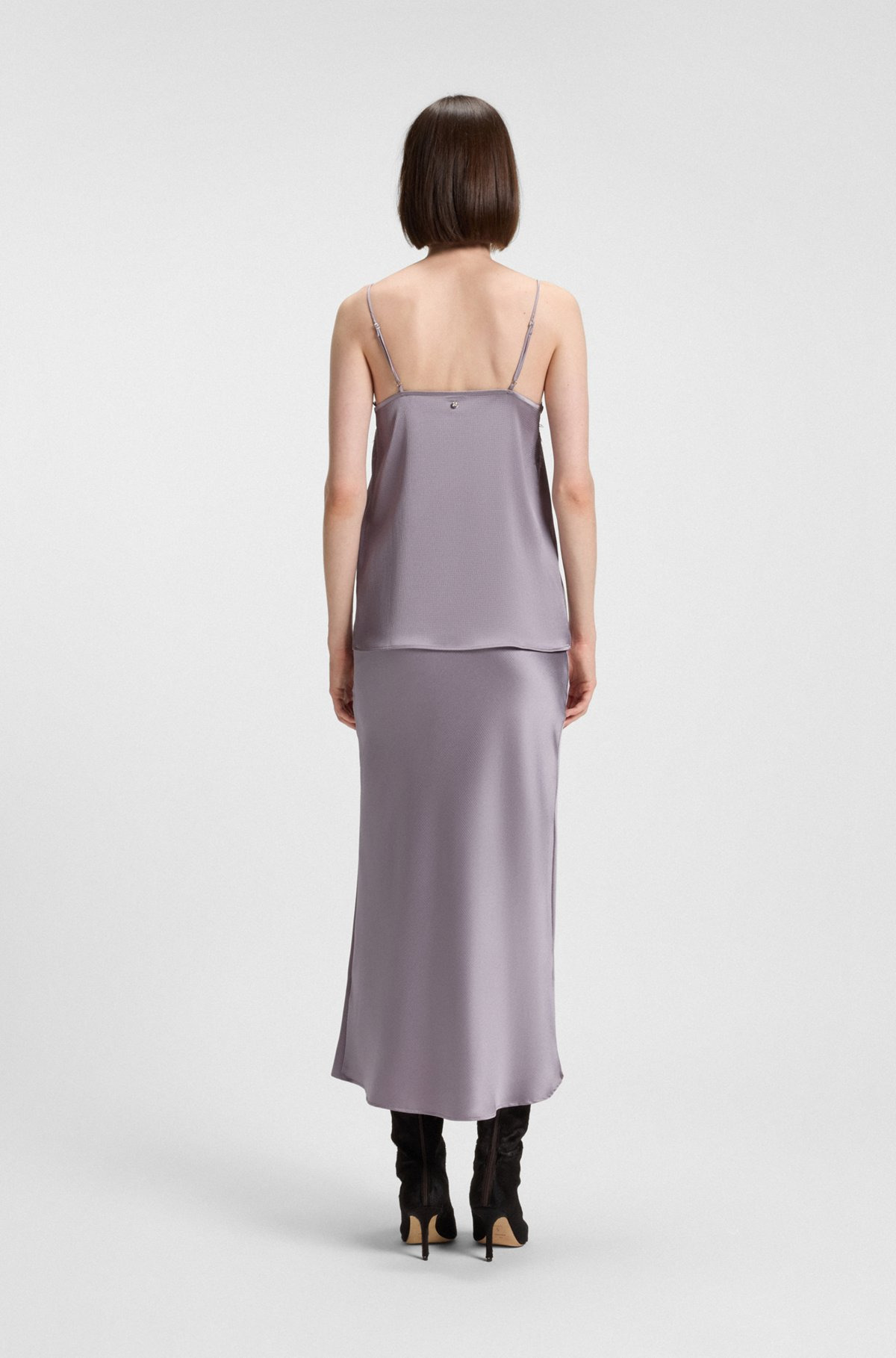 WRAP-STYLE MAXI SKIRT IN SATIN WITH LACE TRIM - 4