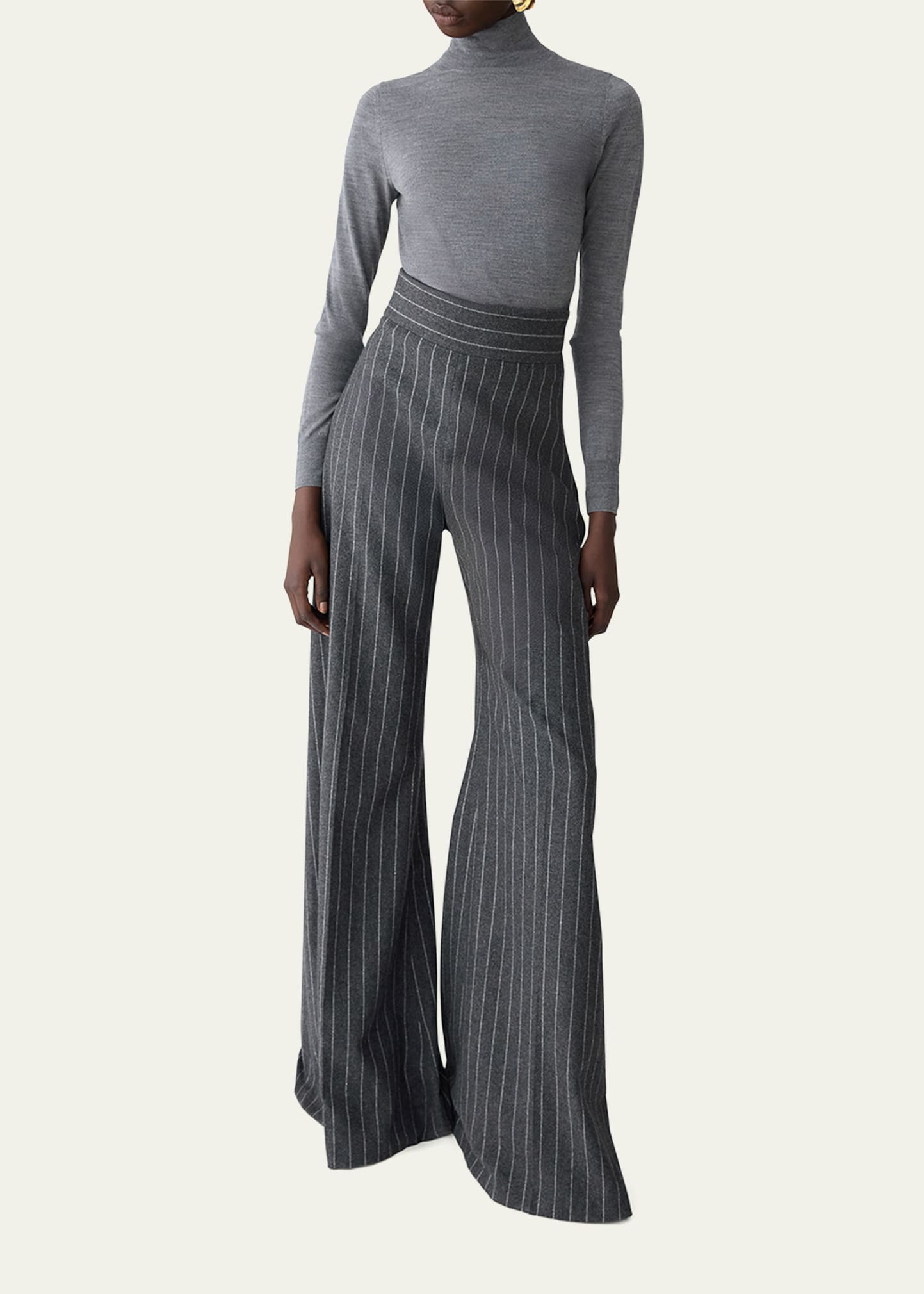 Diane Pinstripe Wool Wide-Leg Pants - 2