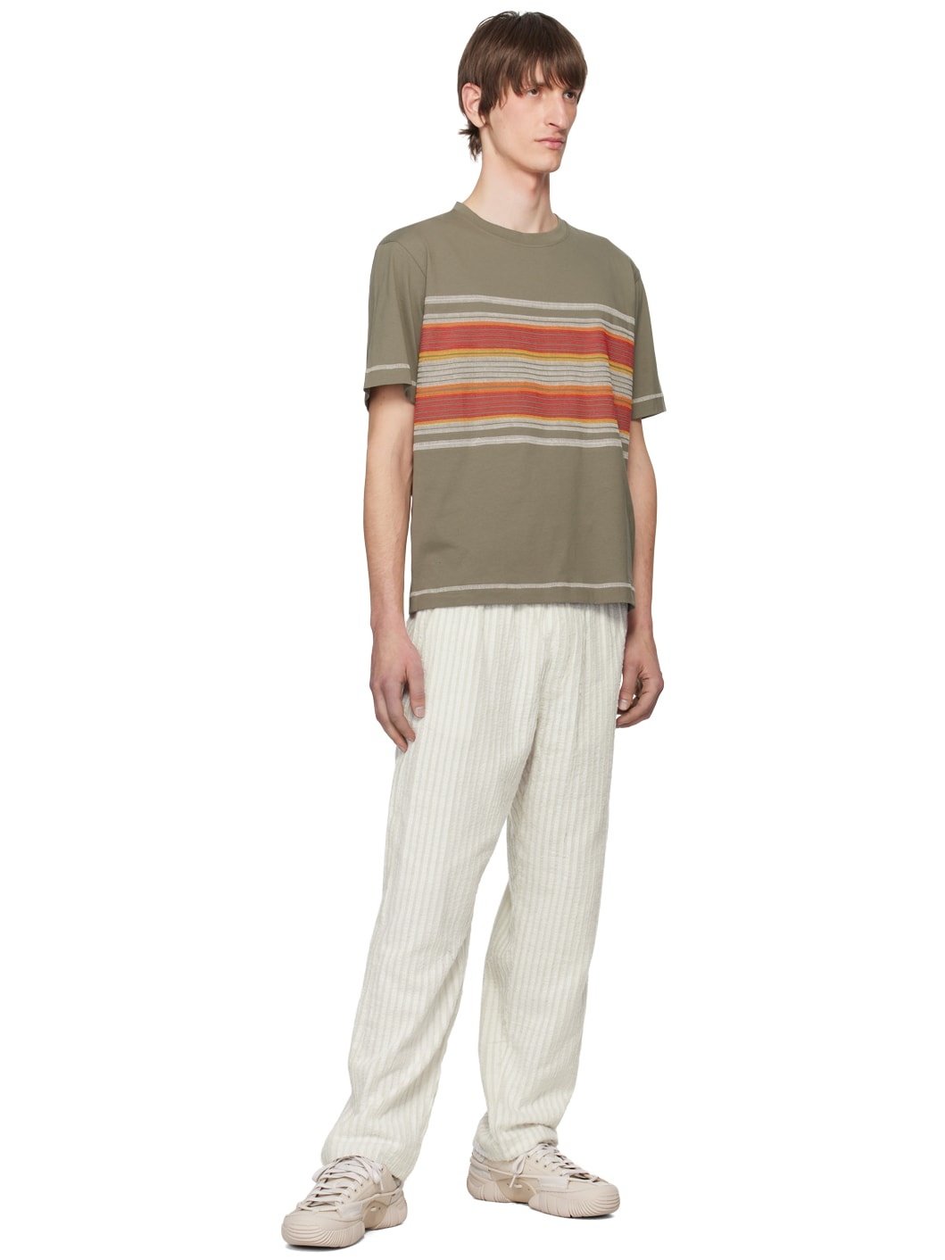 Khaki Flatlock Stripe T-Shirt - 4