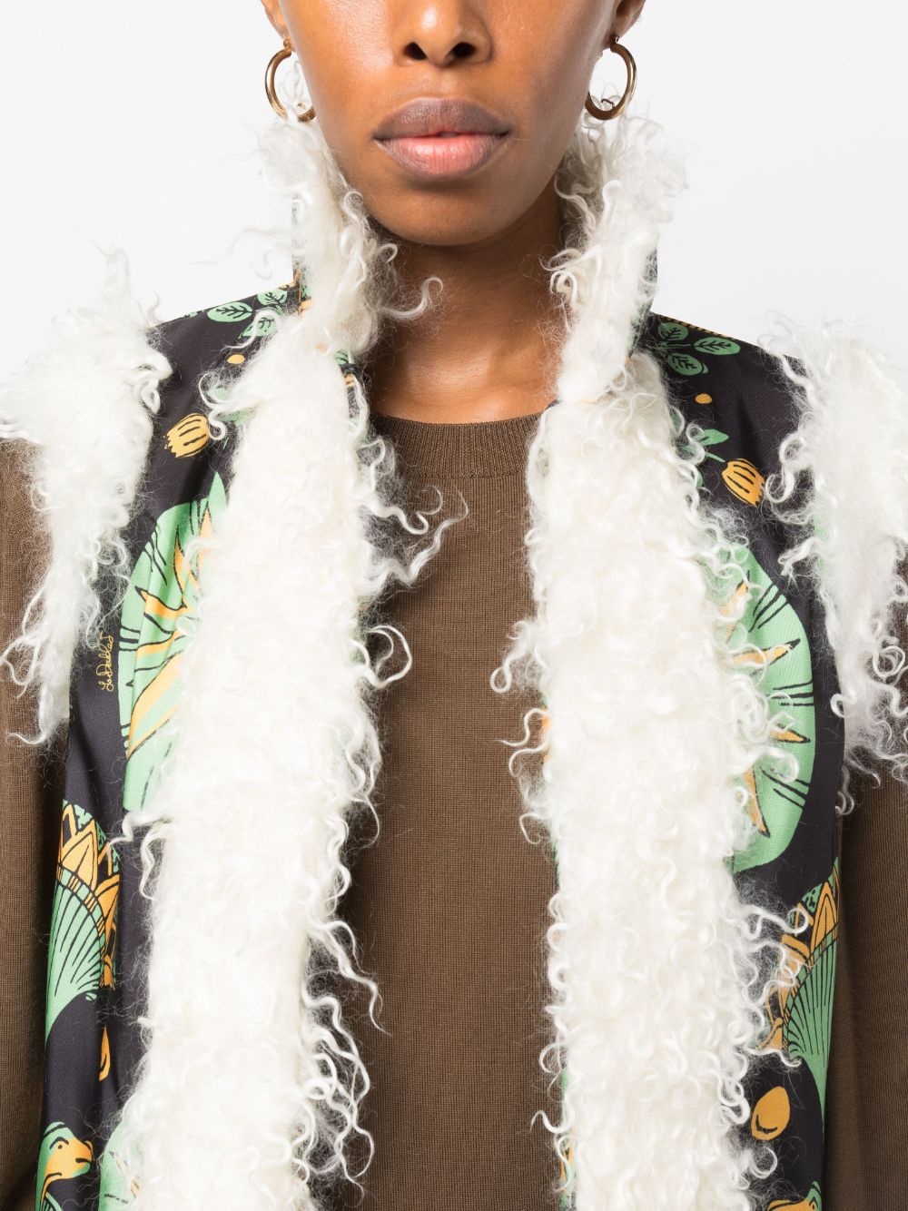 graphic-print shearling-trim vest - 5
