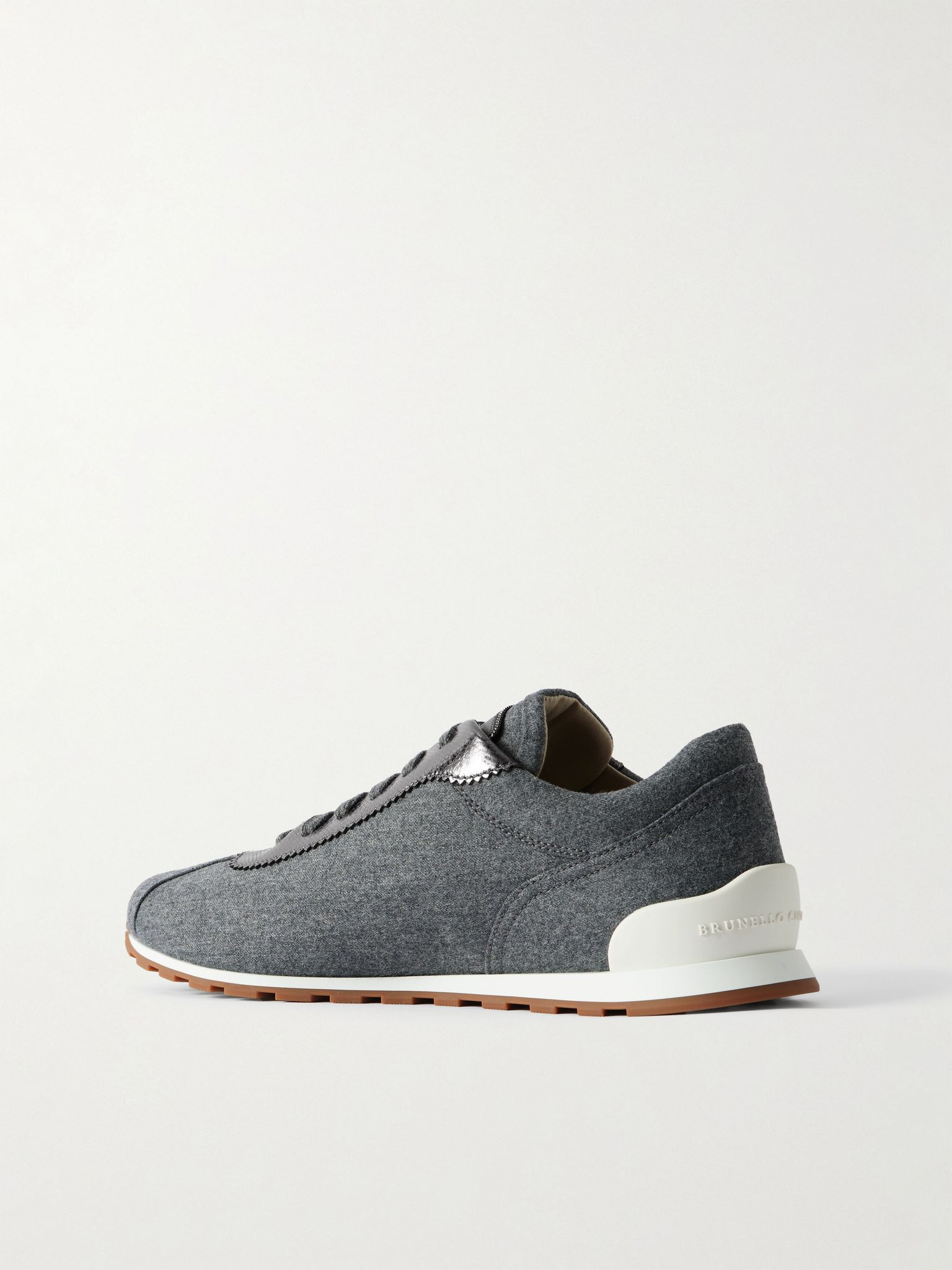 Metallic leather-trimmed wool sneakers Gray - 3