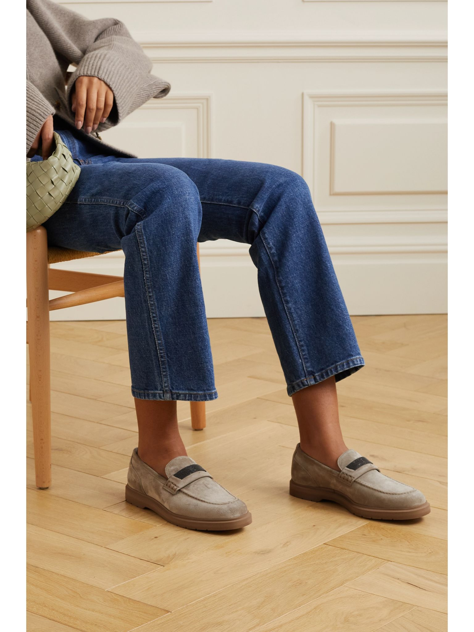 Embellished suede loafers Gray - 2