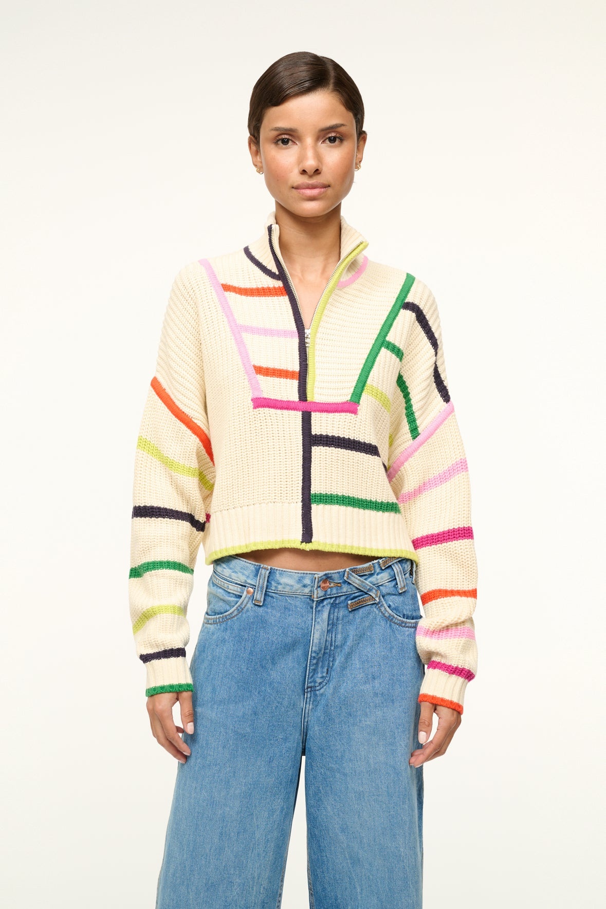 STAUD CROPPED HAMPTON SWEATER CREAM RAINBOW MULTI - 2