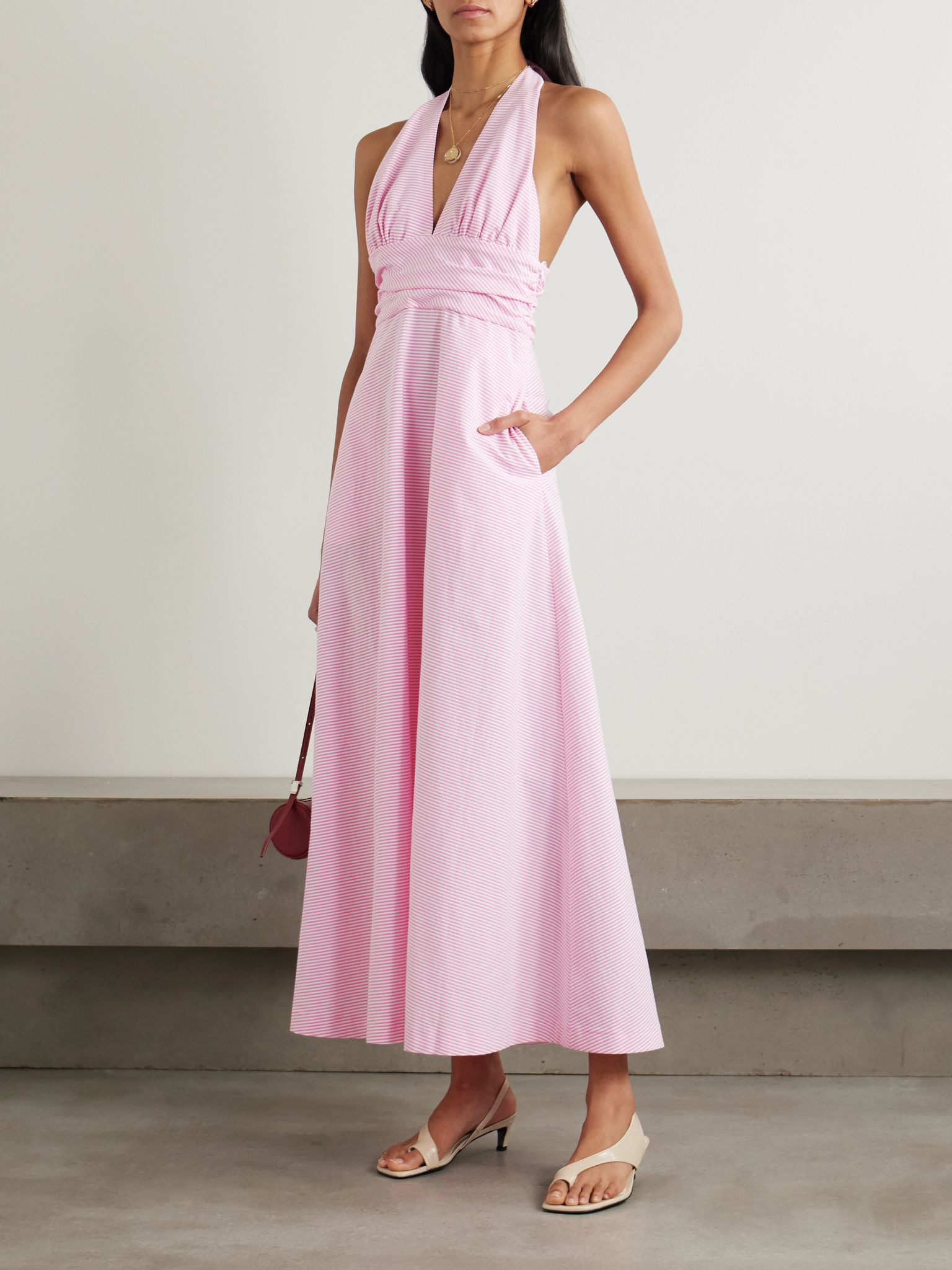 Marilyn striped cotton halterneck maxi dress Pink - 2