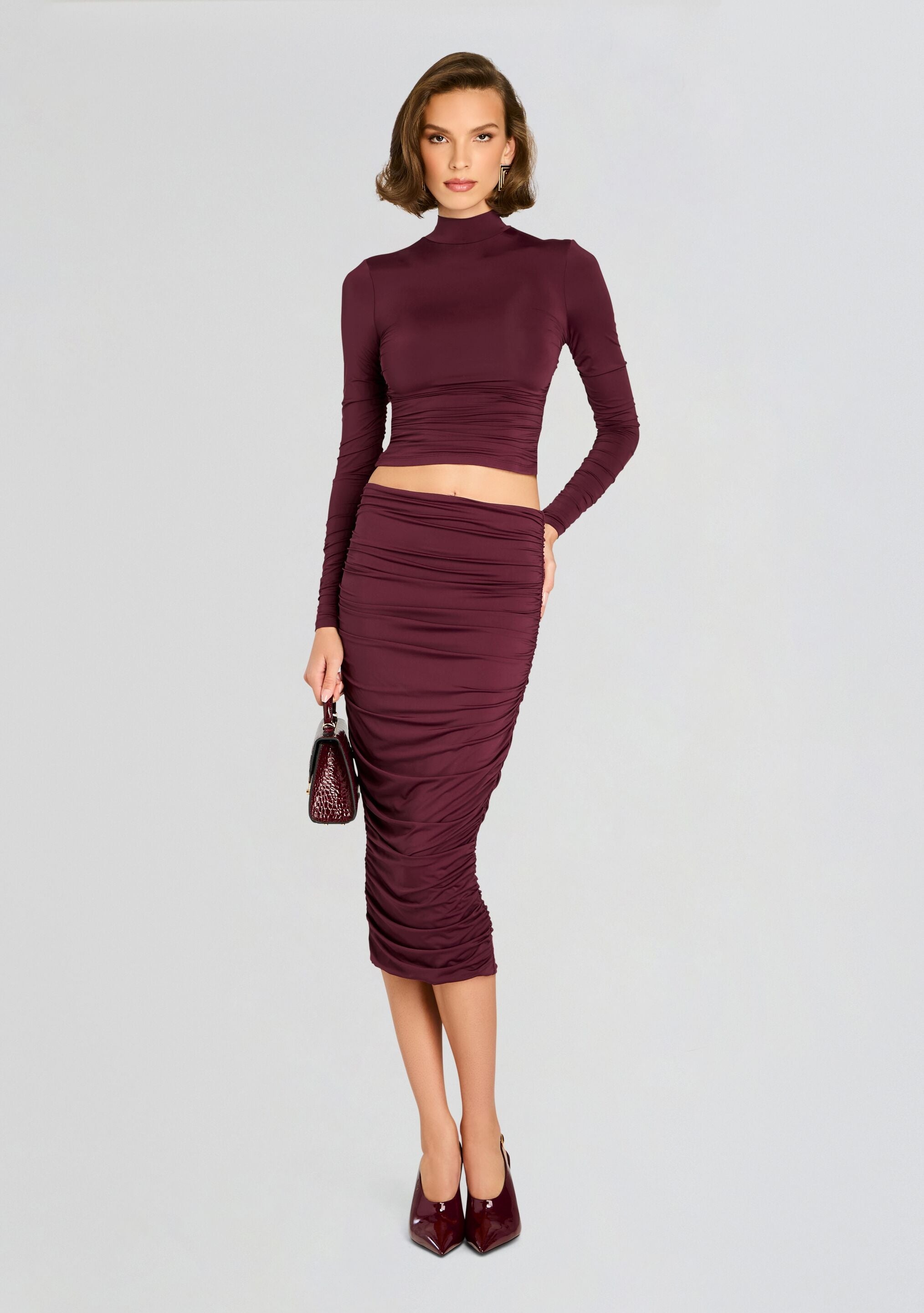 DARCY MID RISE RUCHED MIDI SKIRT - 2