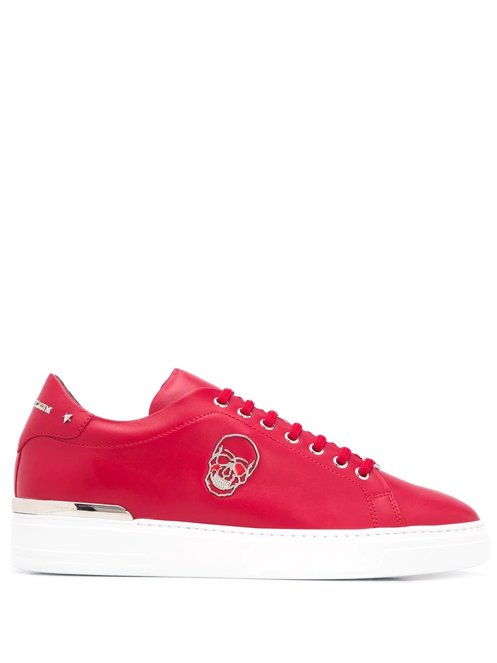 skull-appliqué leather low-top sneakers - 1