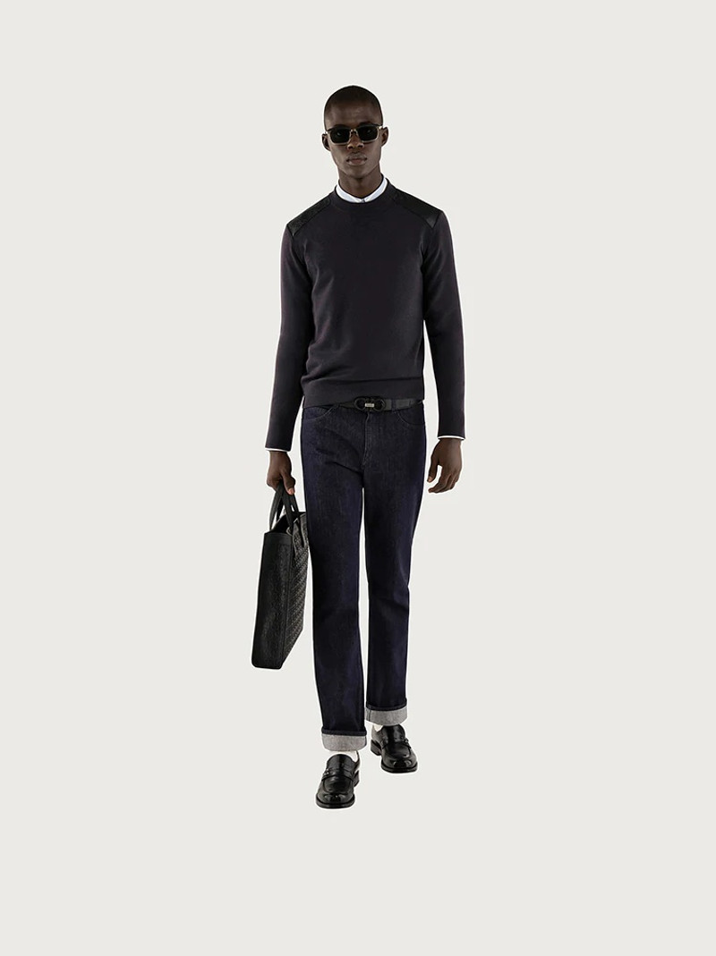 FERRAGAMO ROUND NECK SWEATER WITH NAPPA DETAILS outlook