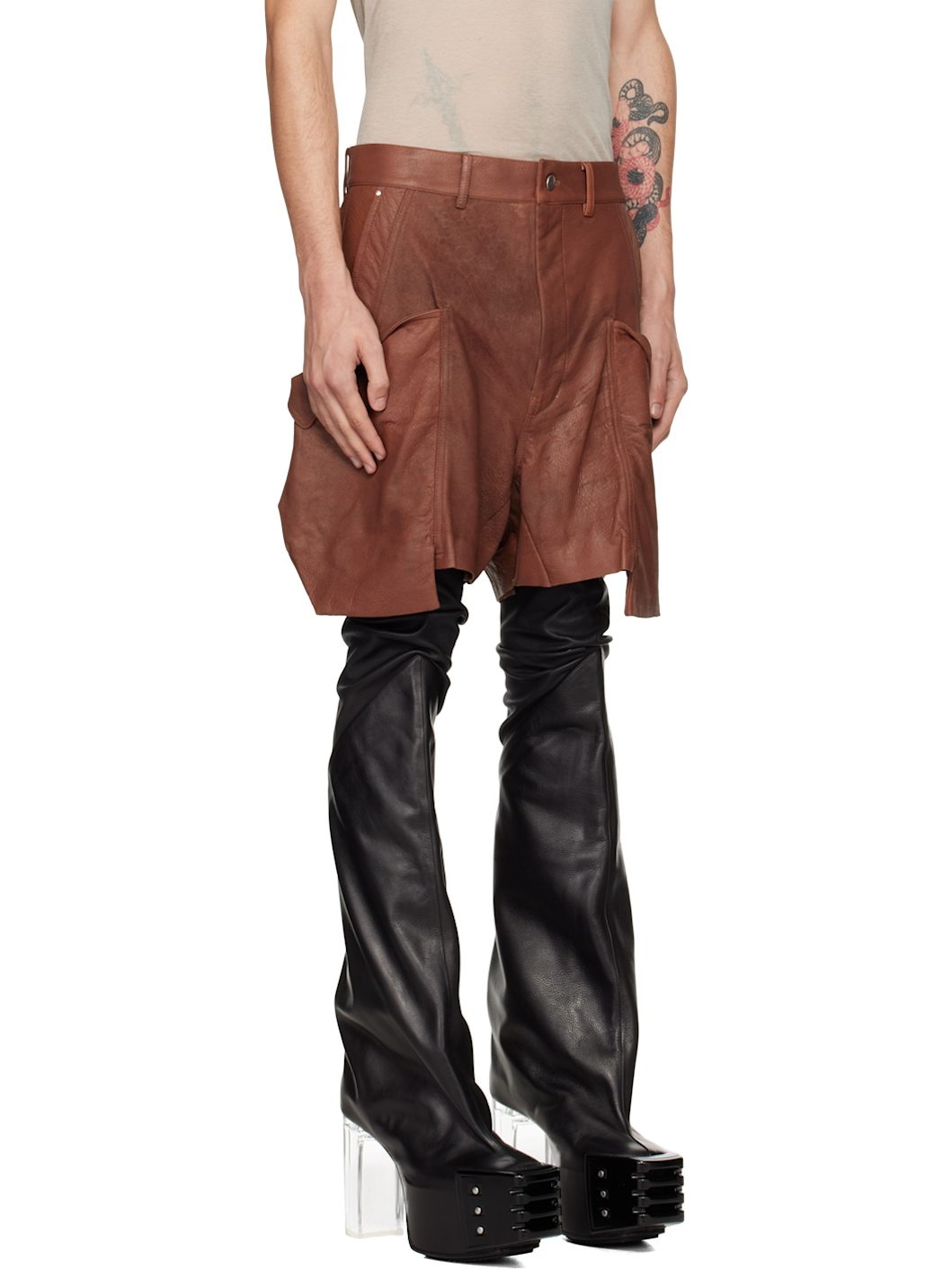 Brown Porterville Stefan Cargo Leather Shorts - 2