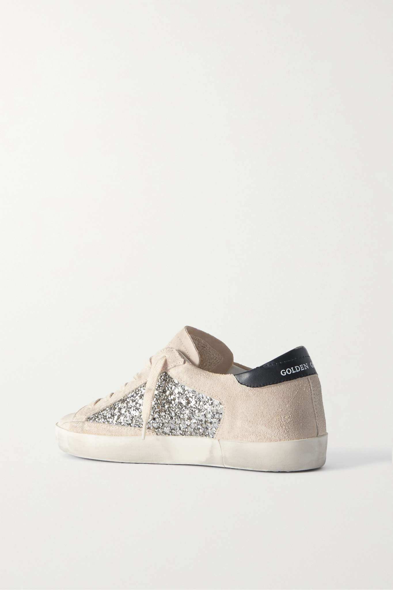 Super-Star leather-trimmed distressed glittered suede sneakers - 3