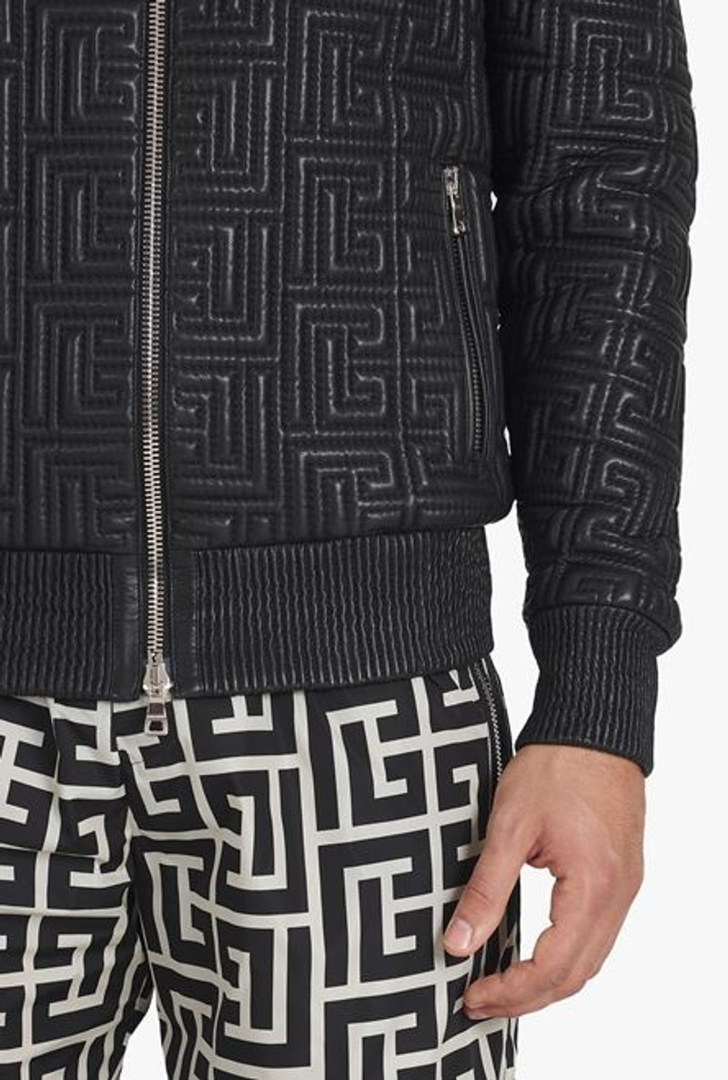 Black quilted leather sweatshirt with Balmain monogram 6