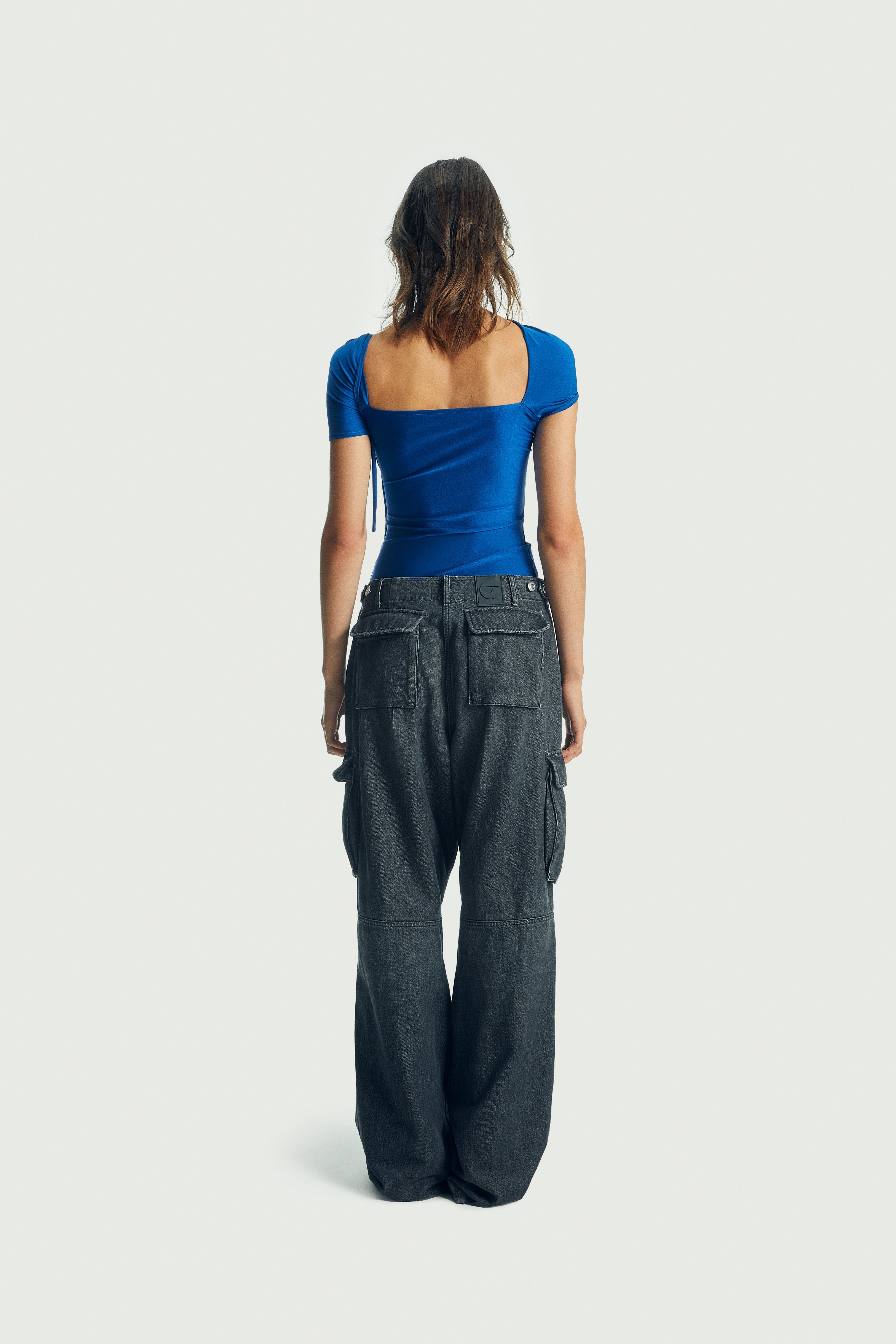 Denim Wide Leg Cargo Pants - 4