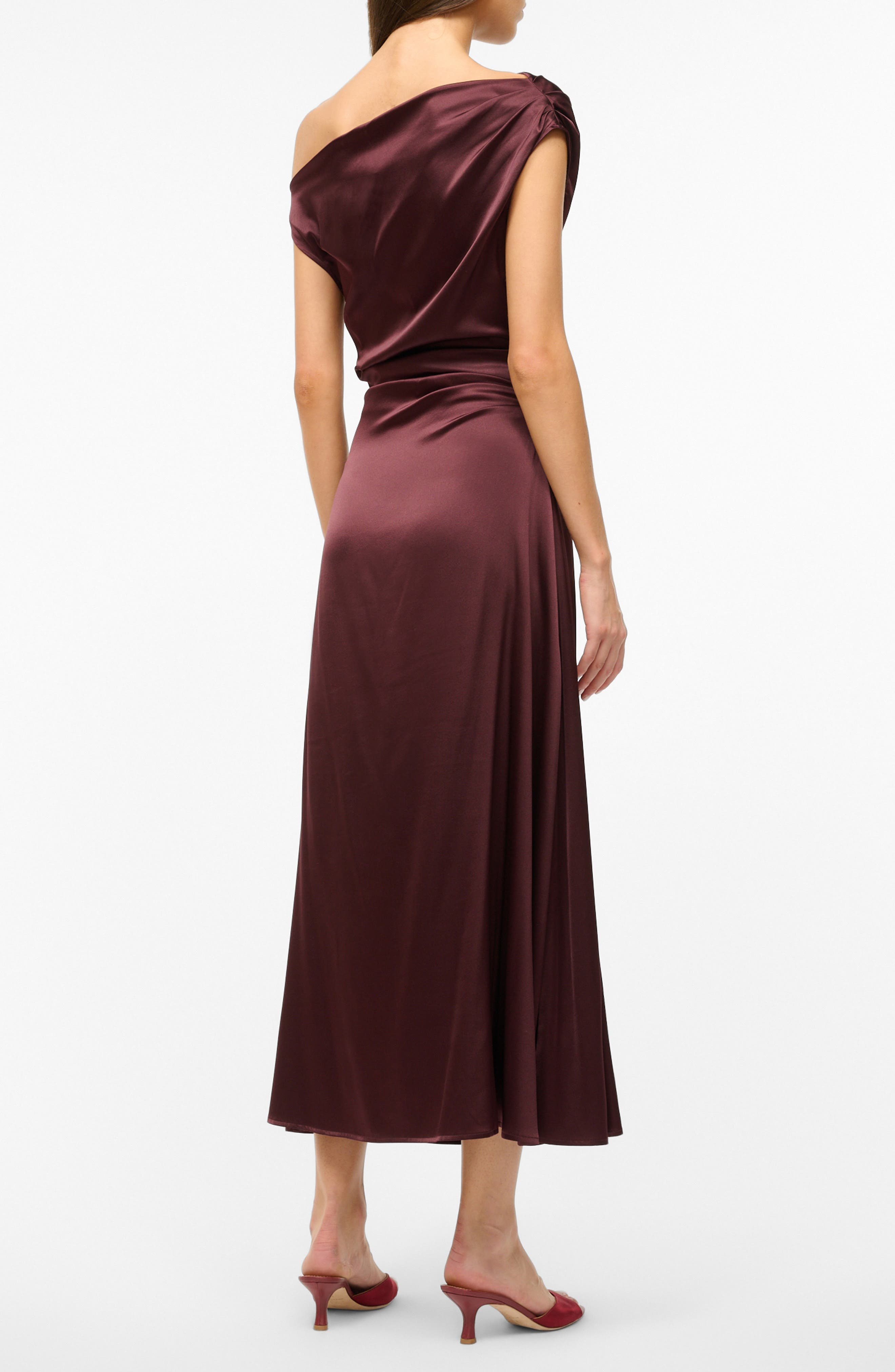 STAUD Phare One-Shoulder Stretch Silk Dress in Merlot at Nordstrom - 2