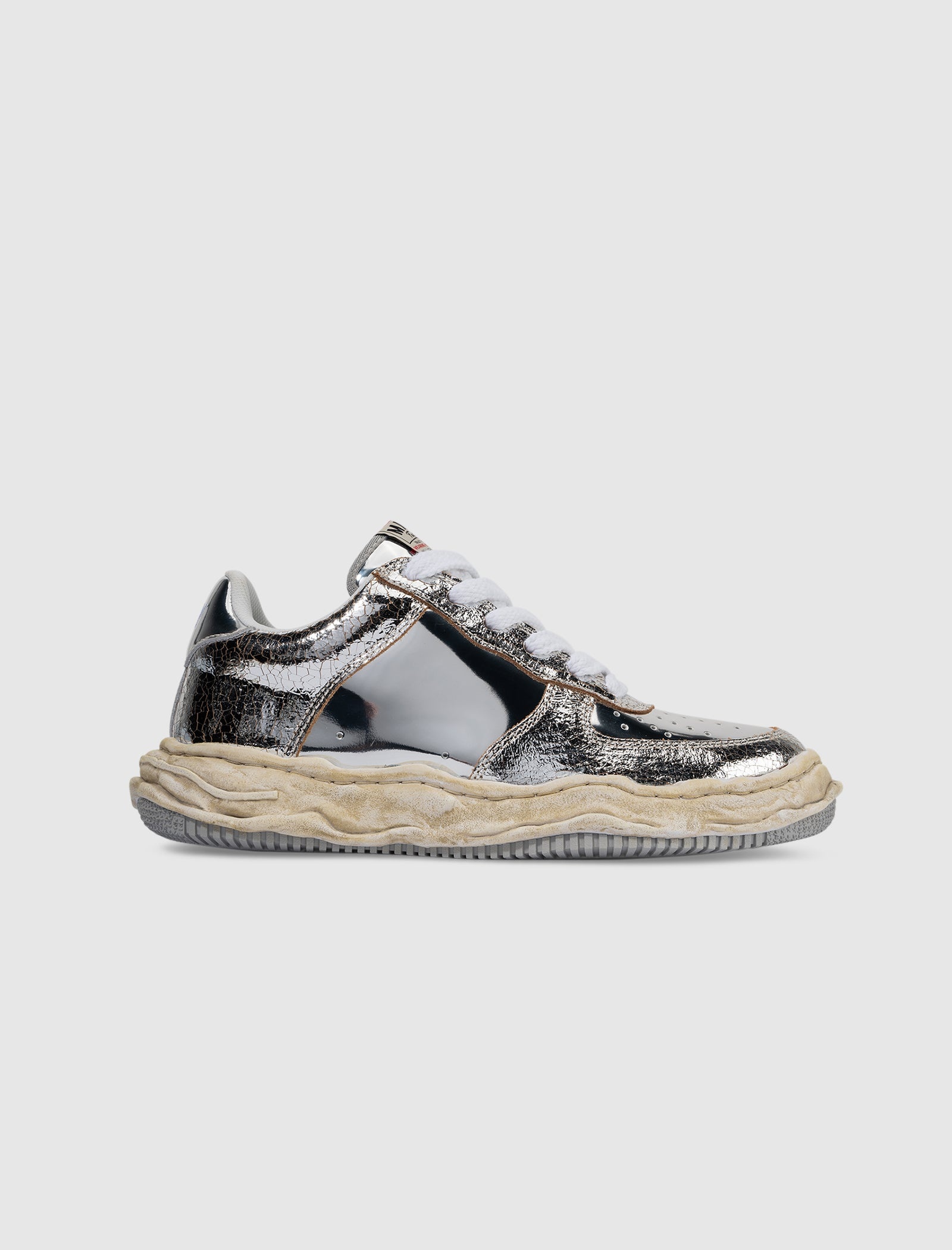 WAYNE LOW TOP CRACKING LEATHER SNEAKERS "SILVER" - 1