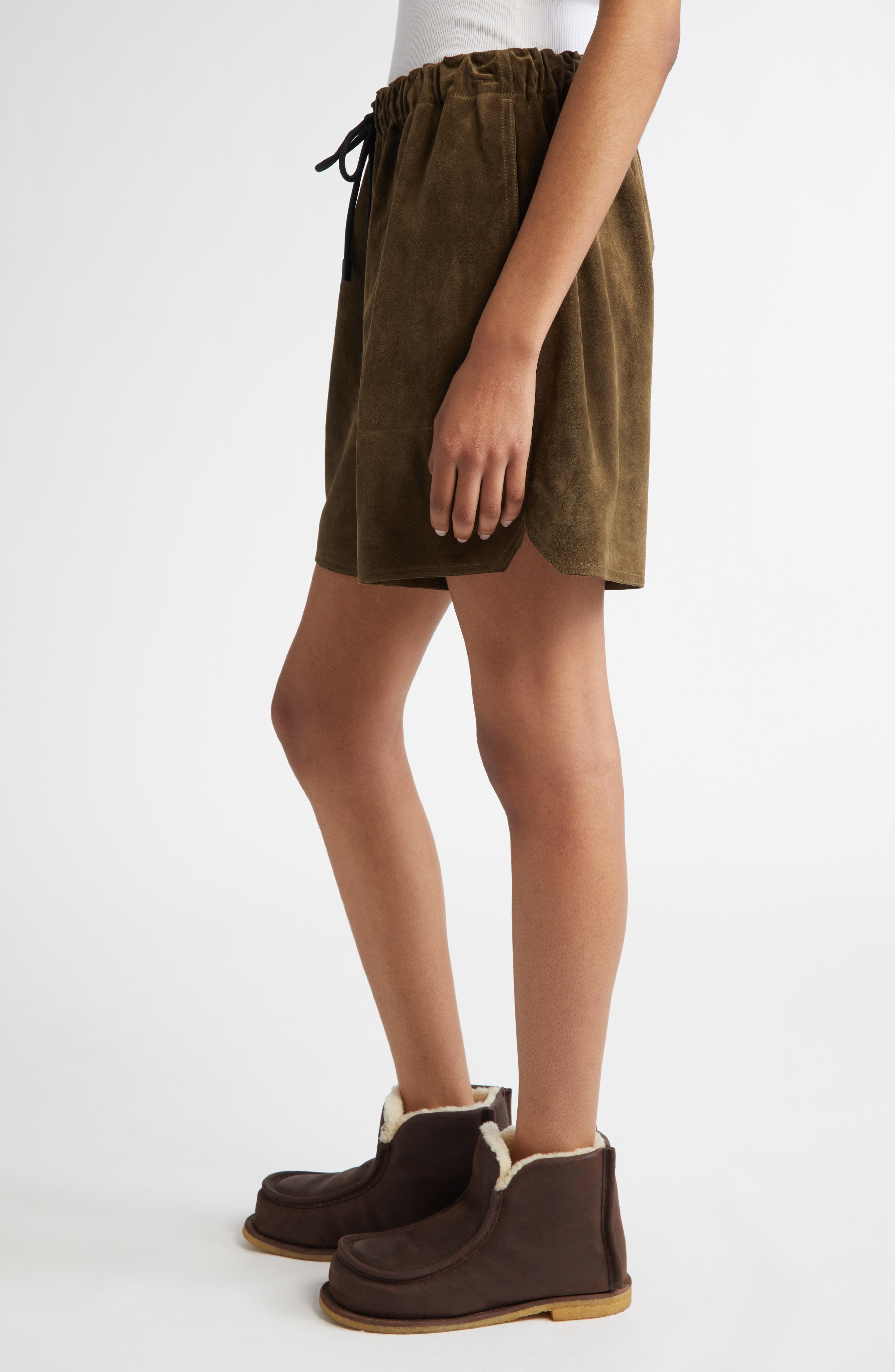 JW Anderson Suede Drawstring Waist Shorts in Khaki at Nordstrom - 4