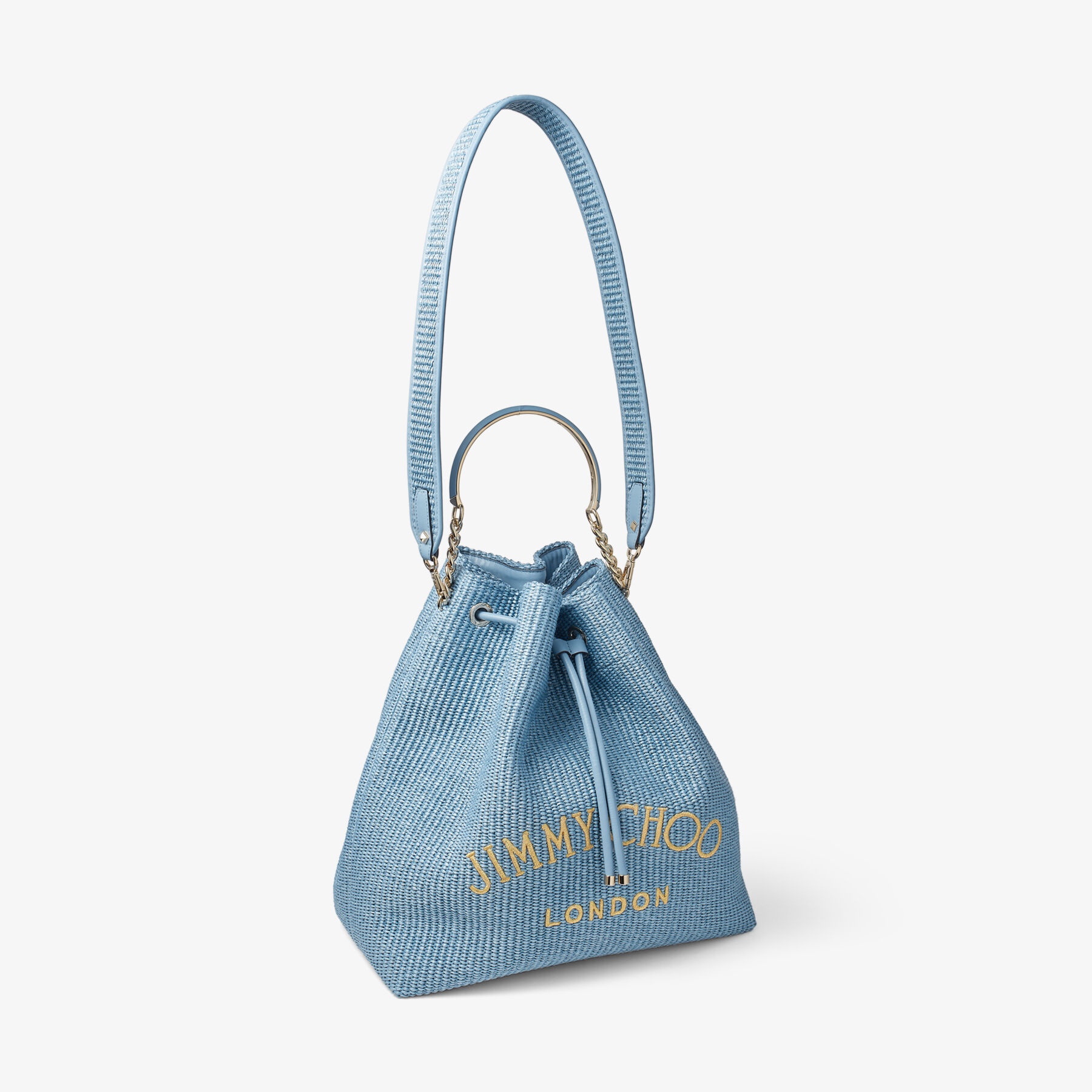 Bon Bon Bucket Maxi
Smoky Blue Raffia and Smooth Leather Bucket Bag - 7