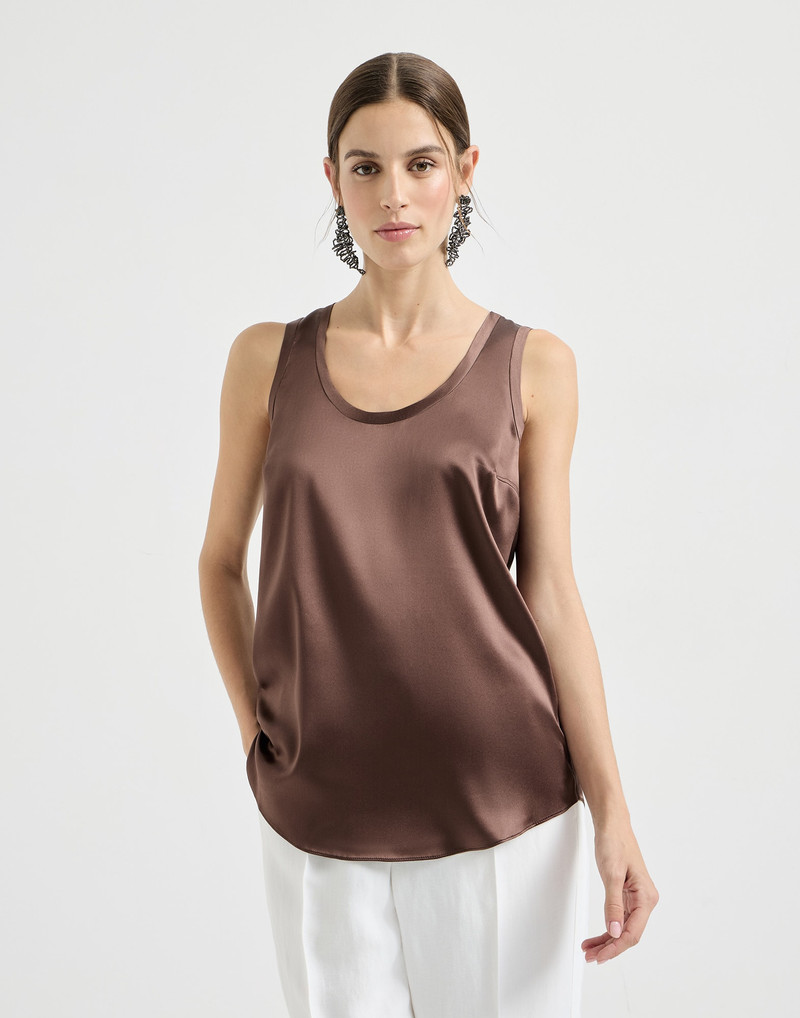 Brunello Cucinelli Stretch silk satin reversible top outlook