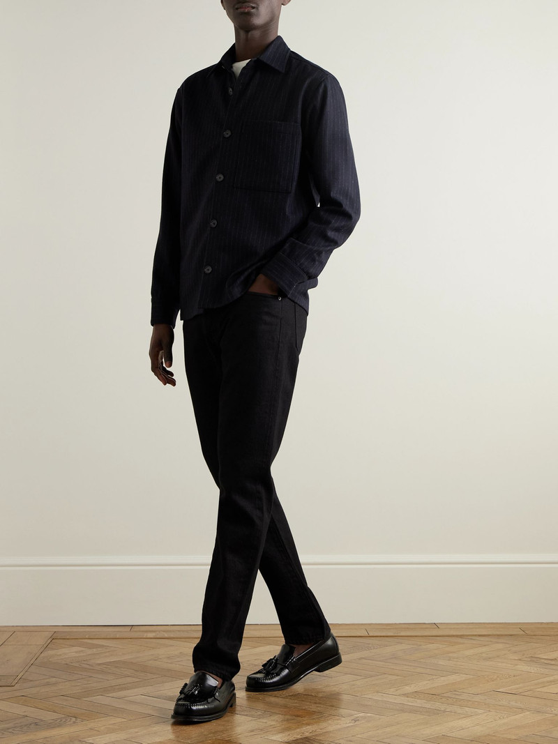 NN07 Freddy 1630 Pinstriped Recycled-Wool-Blend Overshirt Navy outlook