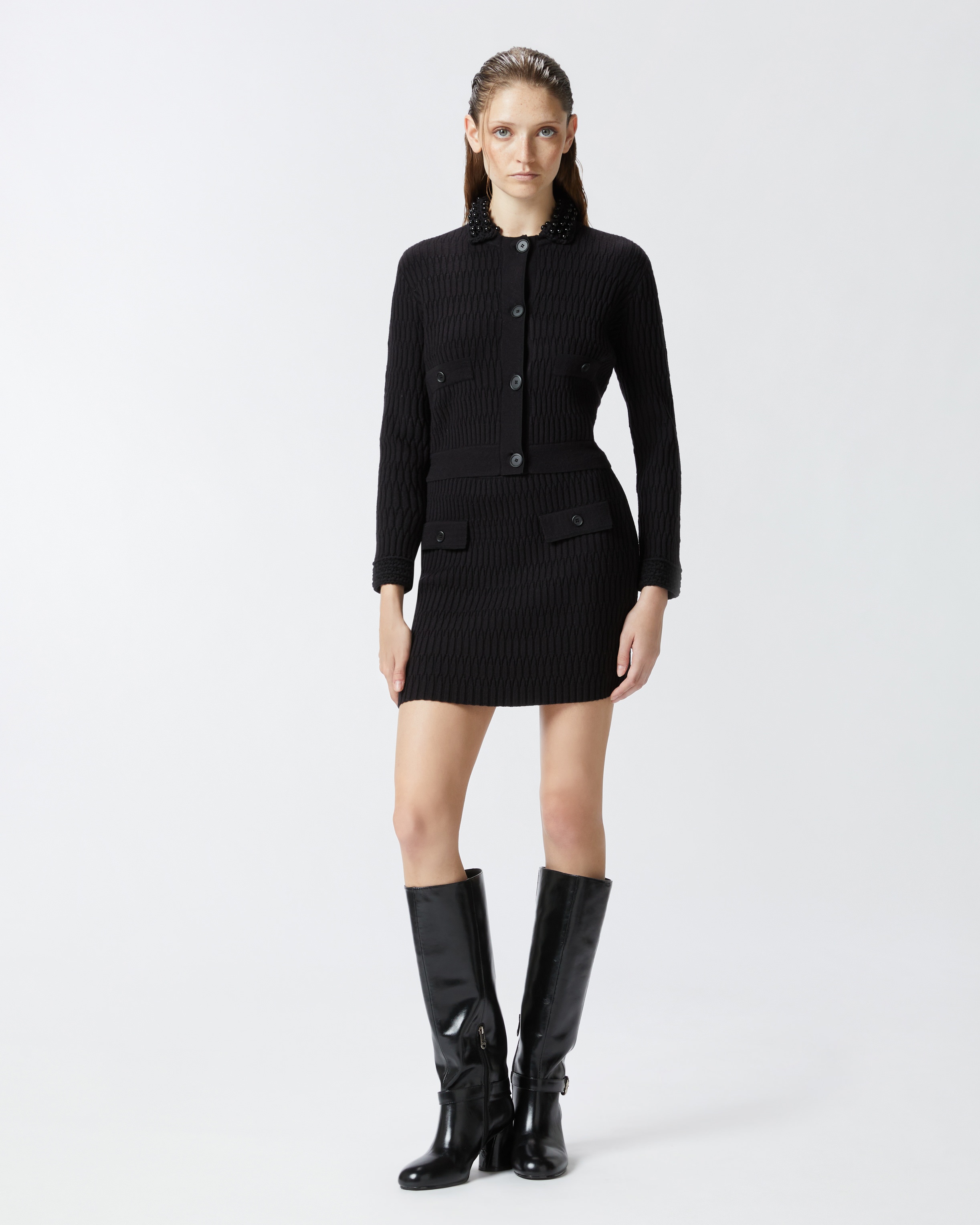 KNIT MINI SKIRT WITH GEOMETRIC STITCHING - 2