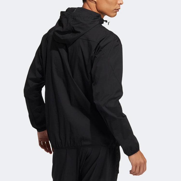 adidas Solid Color Sports Hooded Jacket Black HE9915 - 3